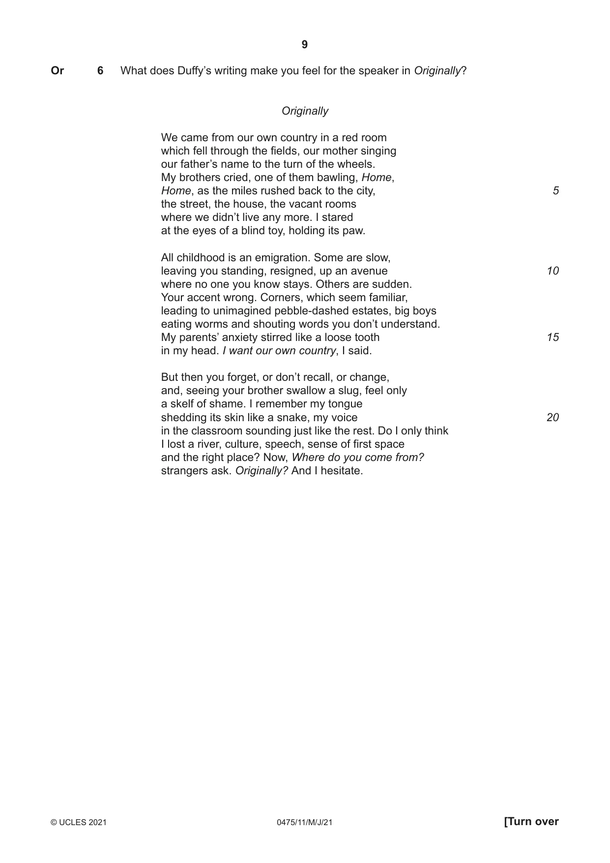 Cambridge IGCSE English - Literature in English 0475 2021 May/June Paper 1 · Variant 1 question paper, page 9 of 28