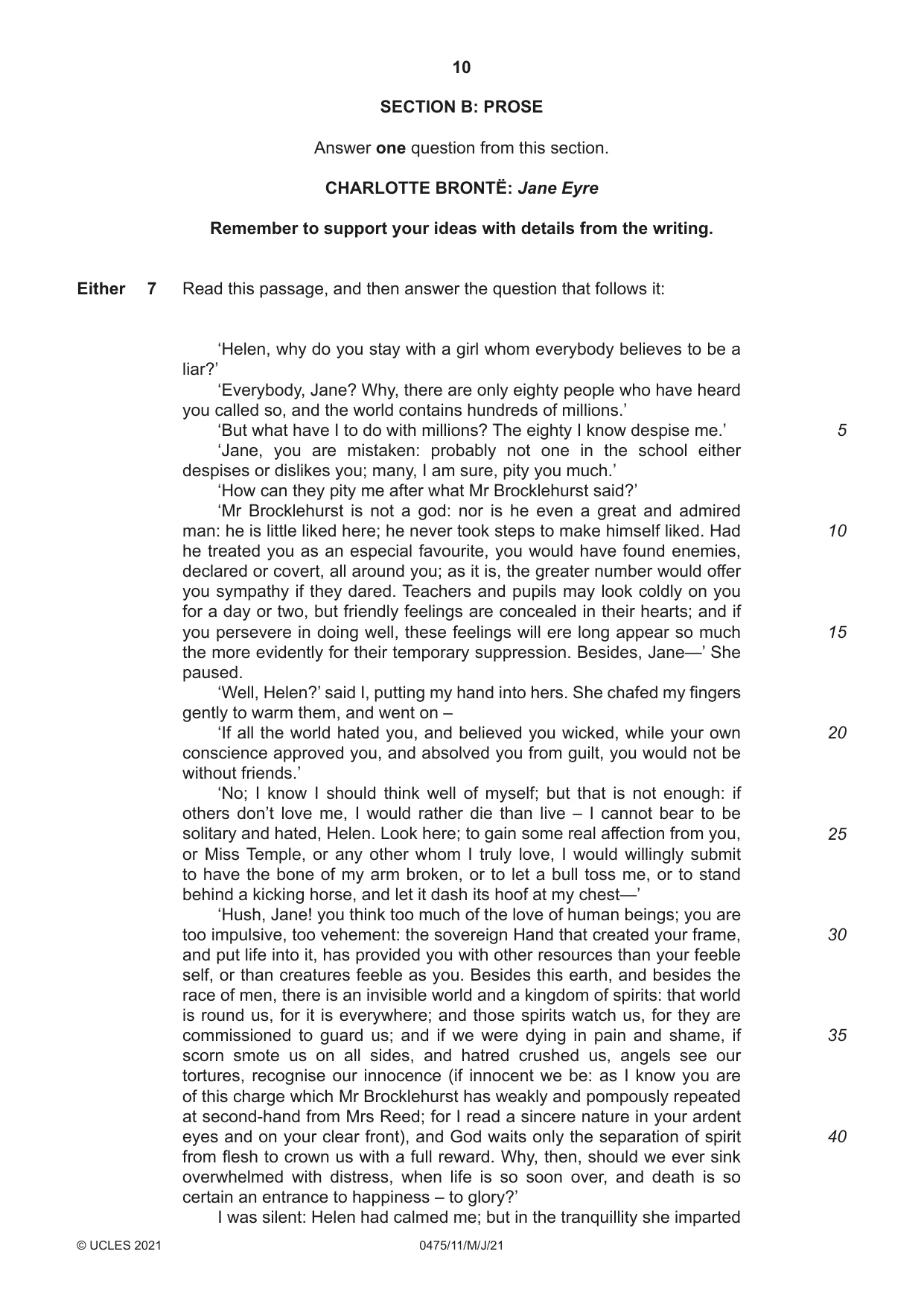 Cambridge IGCSE English - Literature in English 0475 2021 May/June Paper 1 · Variant 1 question paper, page 10 of 28