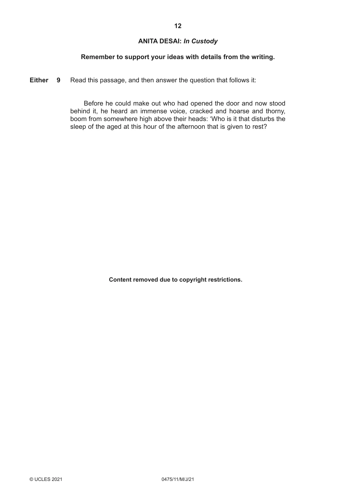 Cambridge IGCSE English - Literature in English 0475 2021 May/June Paper 1 · Variant 1 question paper, page 12 of 28