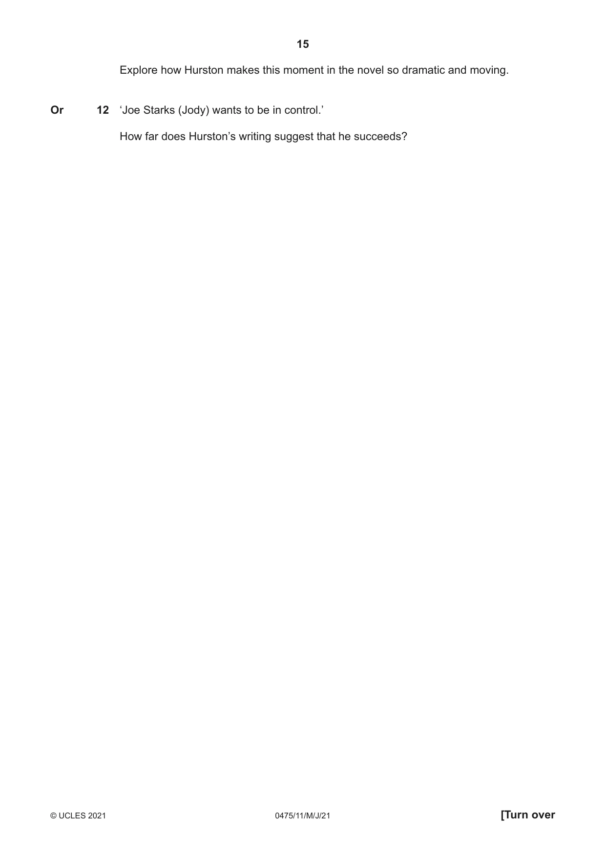 Cambridge IGCSE English - Literature in English 0475 2021 May/June Paper 1 · Variant 1 question paper, page 15 of 28
