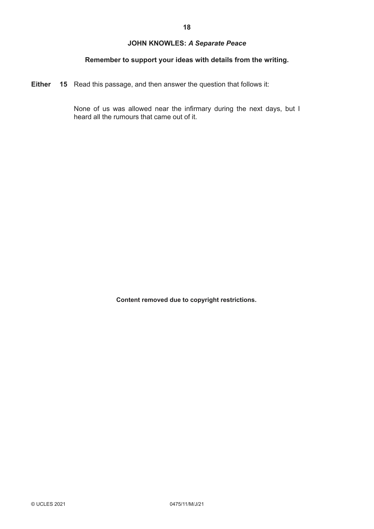 Cambridge IGCSE English - Literature in English 0475 2021 May/June Paper 1 · Variant 1 question paper, page 18 of 28
