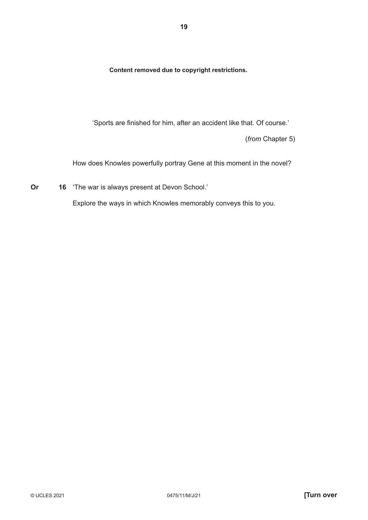 Cambridge IGCSE English - Literature in English 0475 2021 May/June Paper 1 · Variant 1 question paper, page 19 of 28