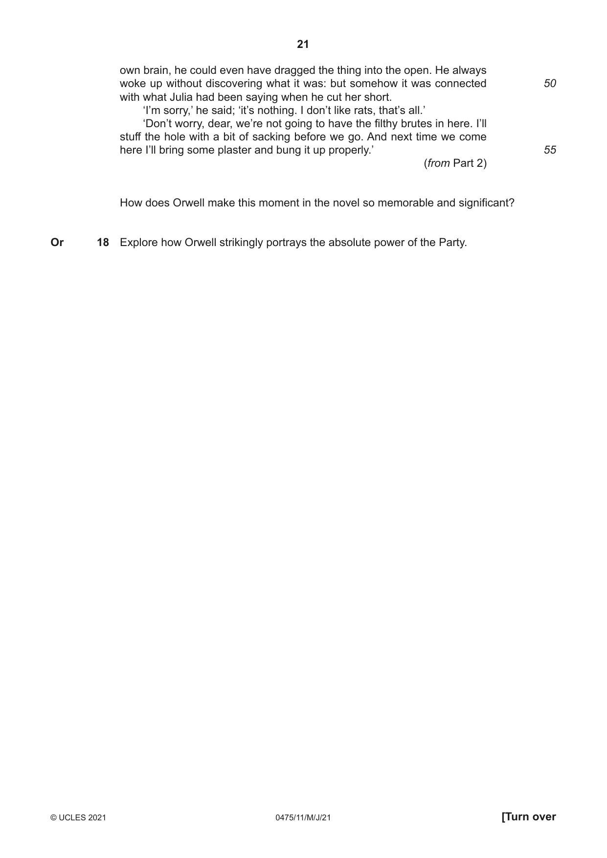 Cambridge IGCSE English - Literature in English 0475 2021 May/June Paper 1 · Variant 1 question paper, page 21 of 28
