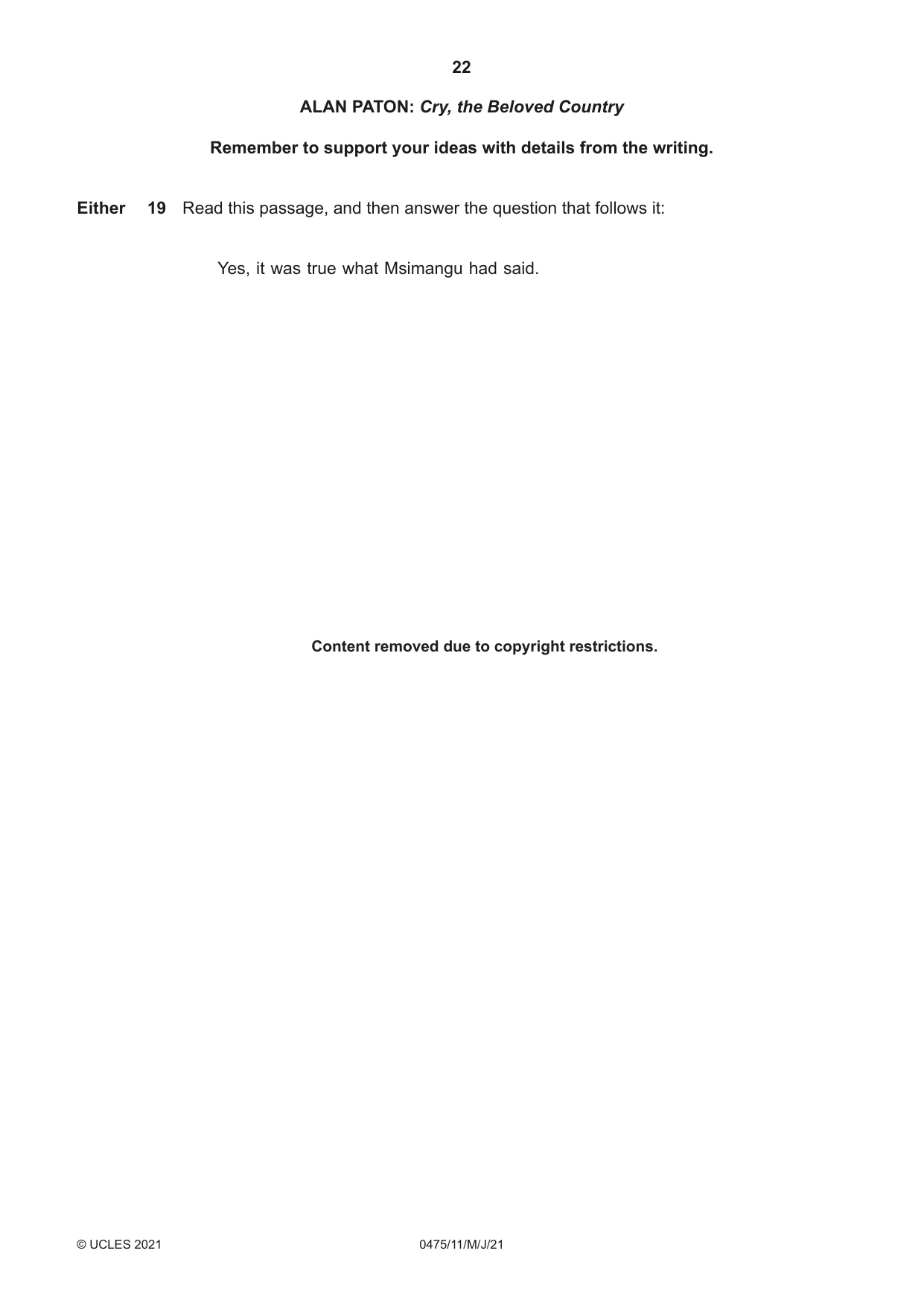 Cambridge IGCSE English - Literature in English 0475 2021 May/June Paper 1 · Variant 1 question paper, page 22 of 28