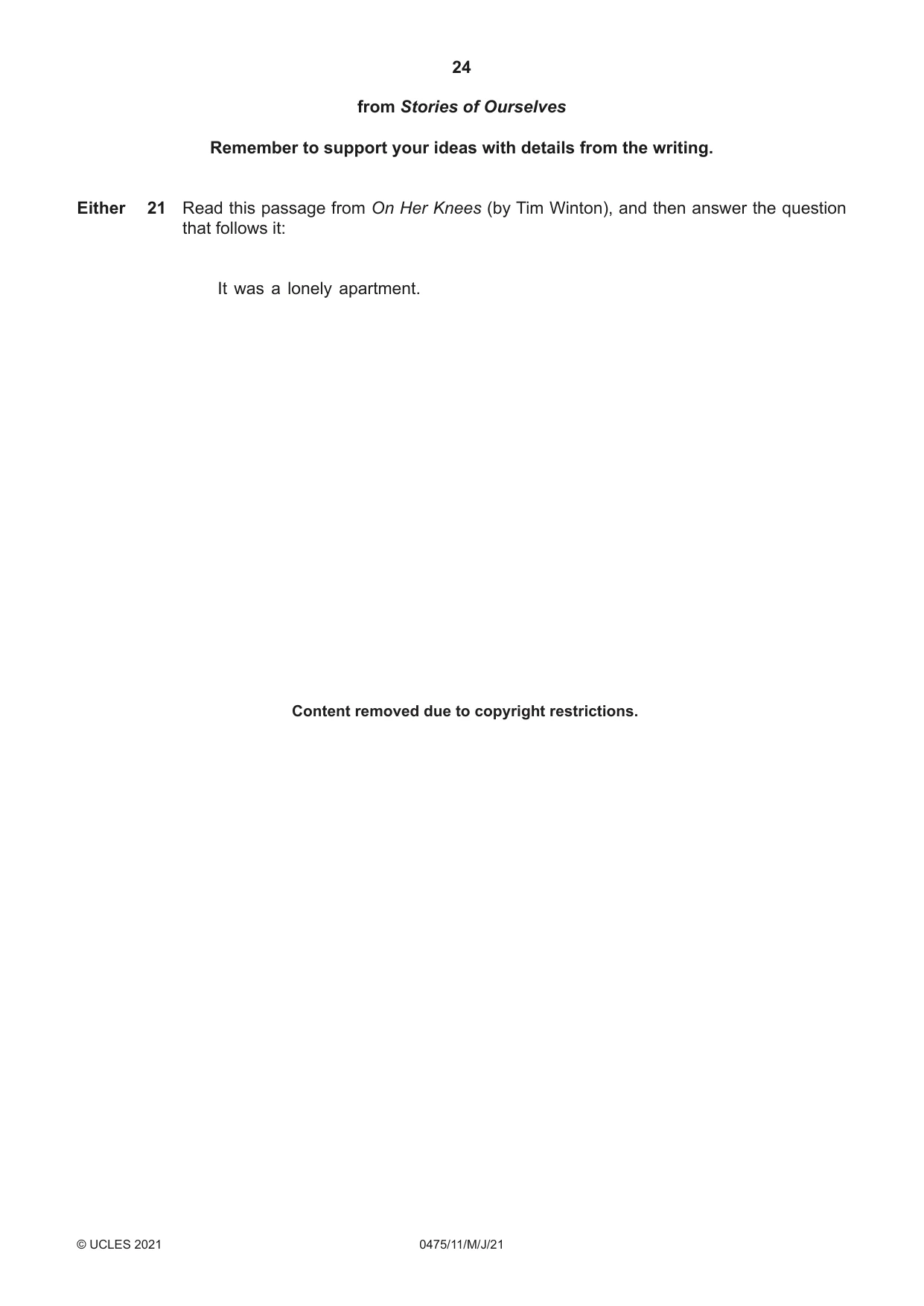 Cambridge IGCSE English - Literature in English 0475 2021 May/June Paper 1 · Variant 1 question paper, page 24 of 28