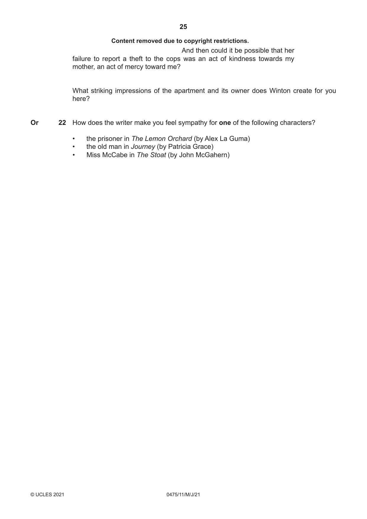 Cambridge IGCSE English - Literature in English 0475 2021 May/June Paper 1 · Variant 1 question paper, page 25 of 28