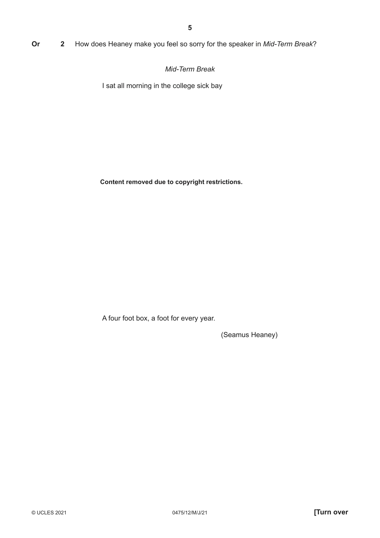 Cambridge IGCSE English - Literature in English 0475 2021 May/June Paper 1 · Variant 2 question paper, page 5 of 28