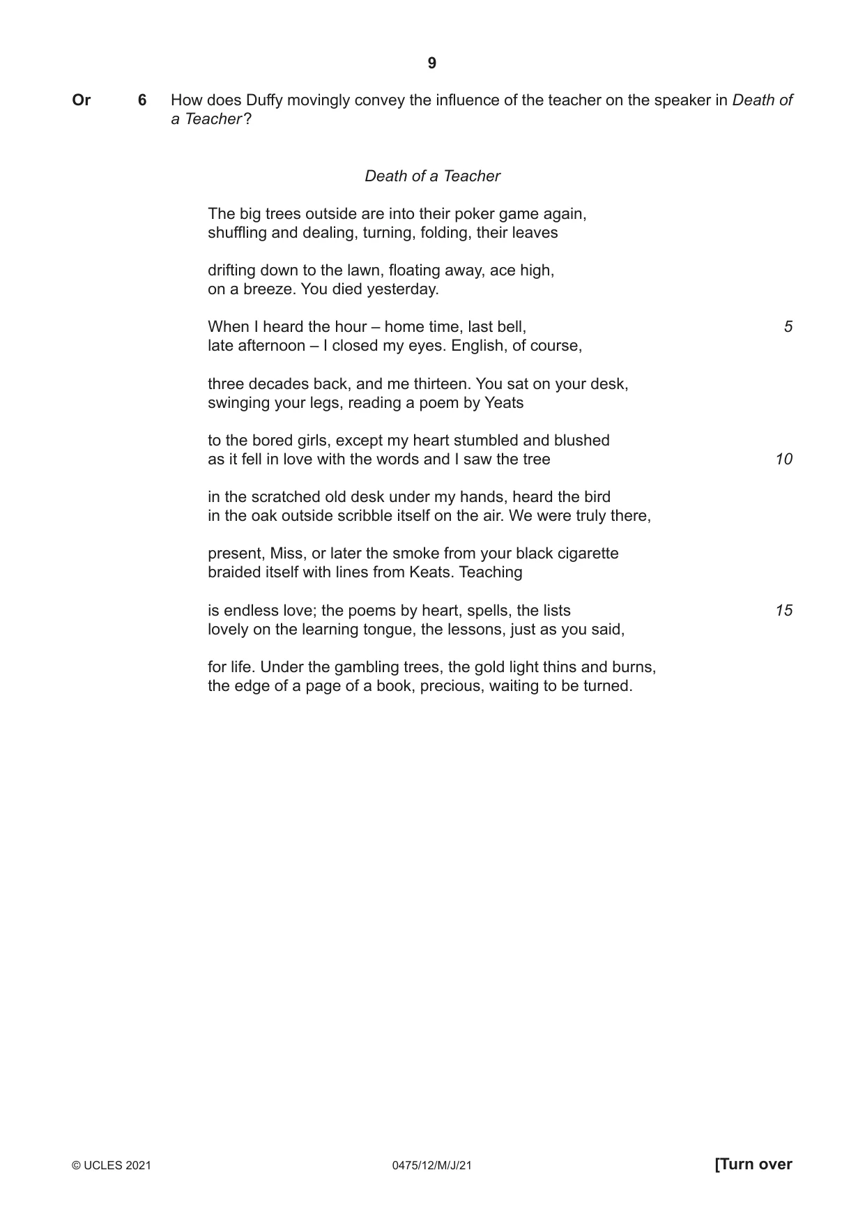 Cambridge IGCSE English - Literature in English 0475 2021 May/June Paper 1 · Variant 2 question paper, page 9 of 28