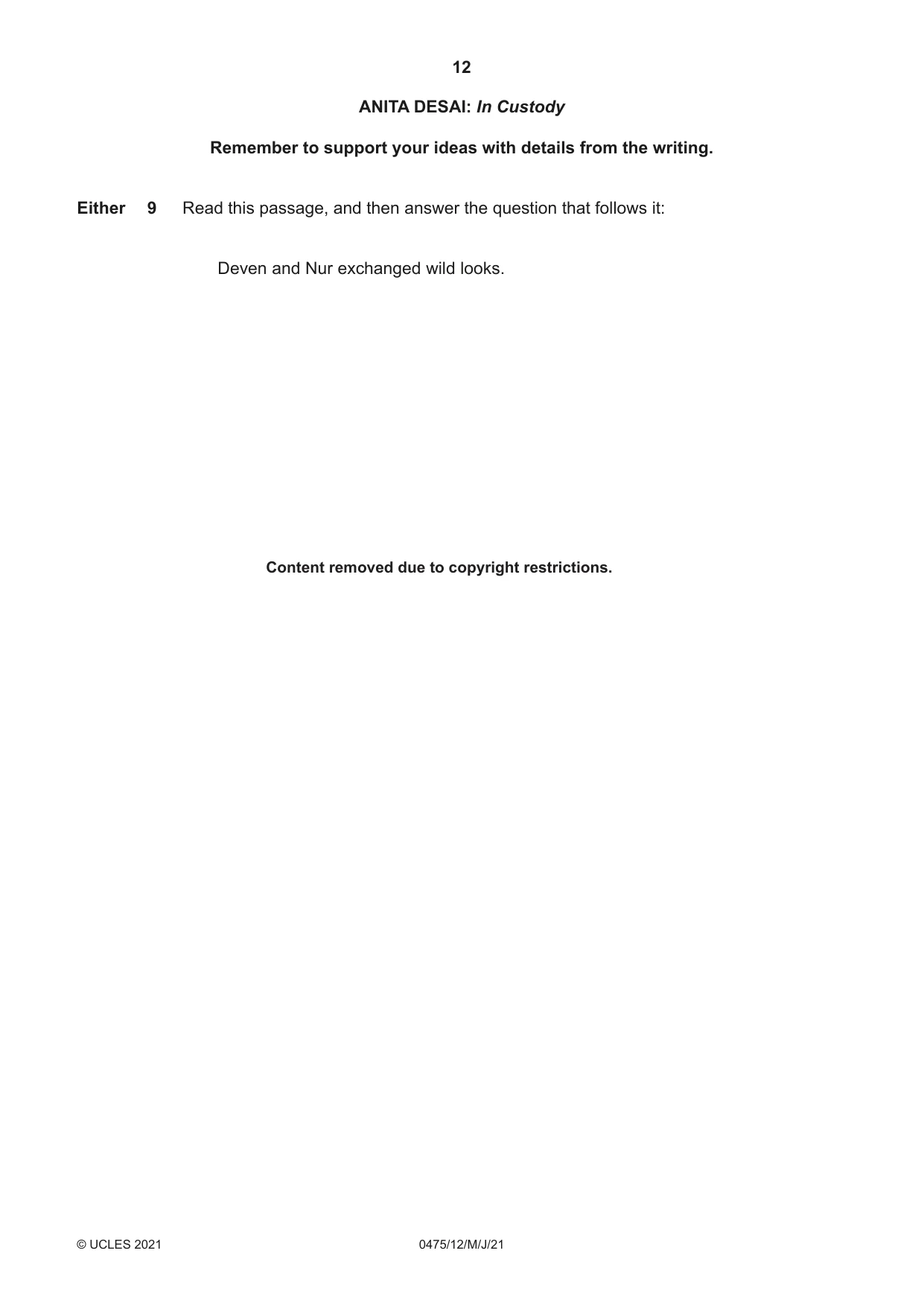 Cambridge IGCSE English - Literature in English 0475 2021 May/June Paper 1 · Variant 2 question paper, page 12 of 28