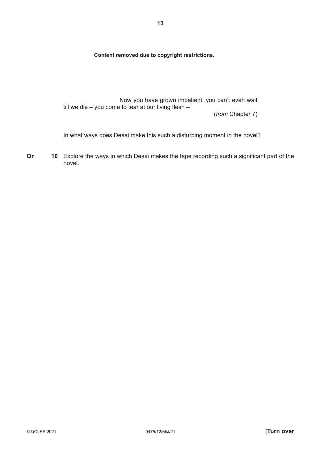 Cambridge IGCSE English - Literature in English 0475 2021 May/June Paper 1 · Variant 2 question paper, page 13 of 28