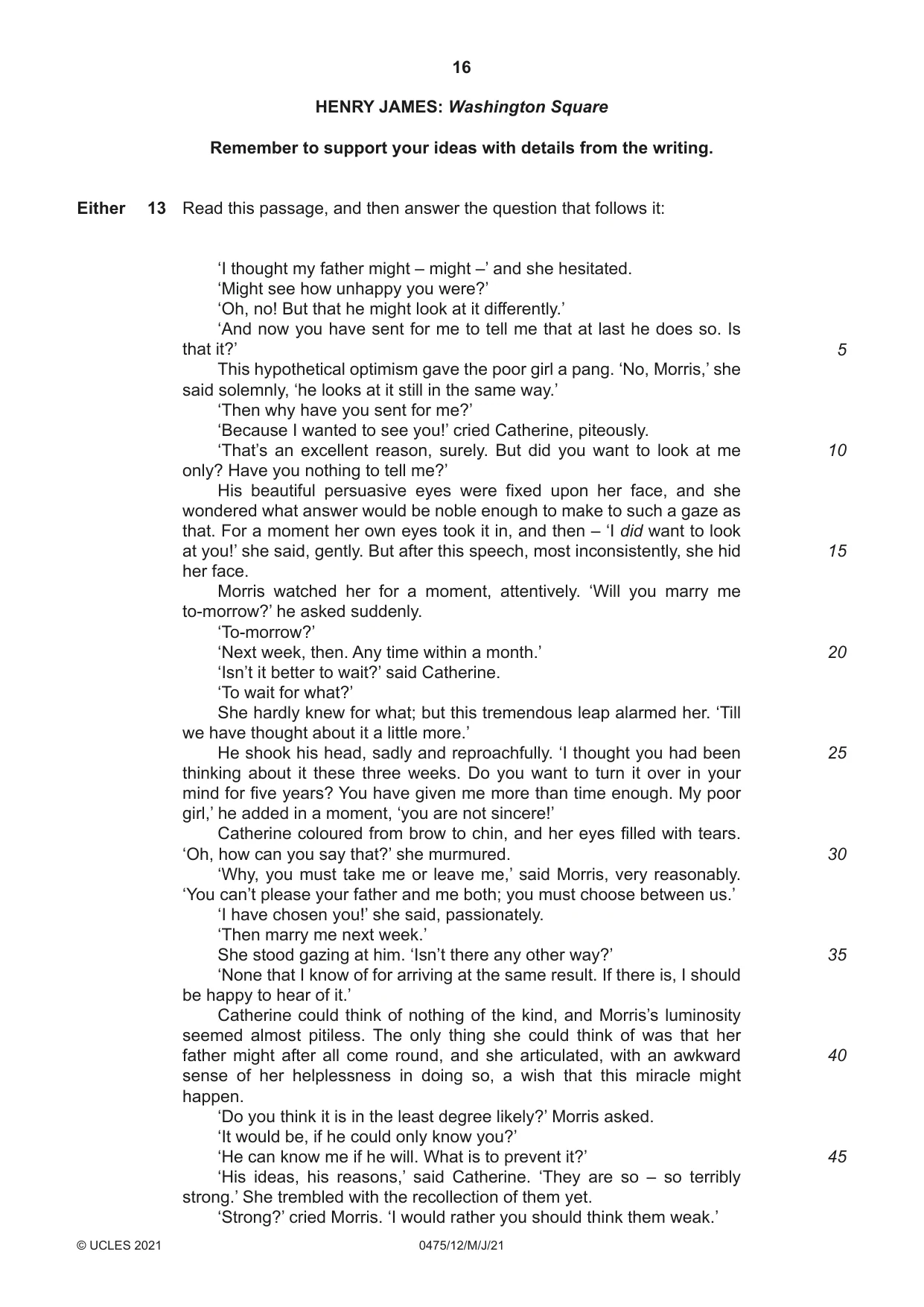 Cambridge IGCSE English - Literature in English 0475 2021 May/June Paper 1 · Variant 2 question paper, page 16 of 28
