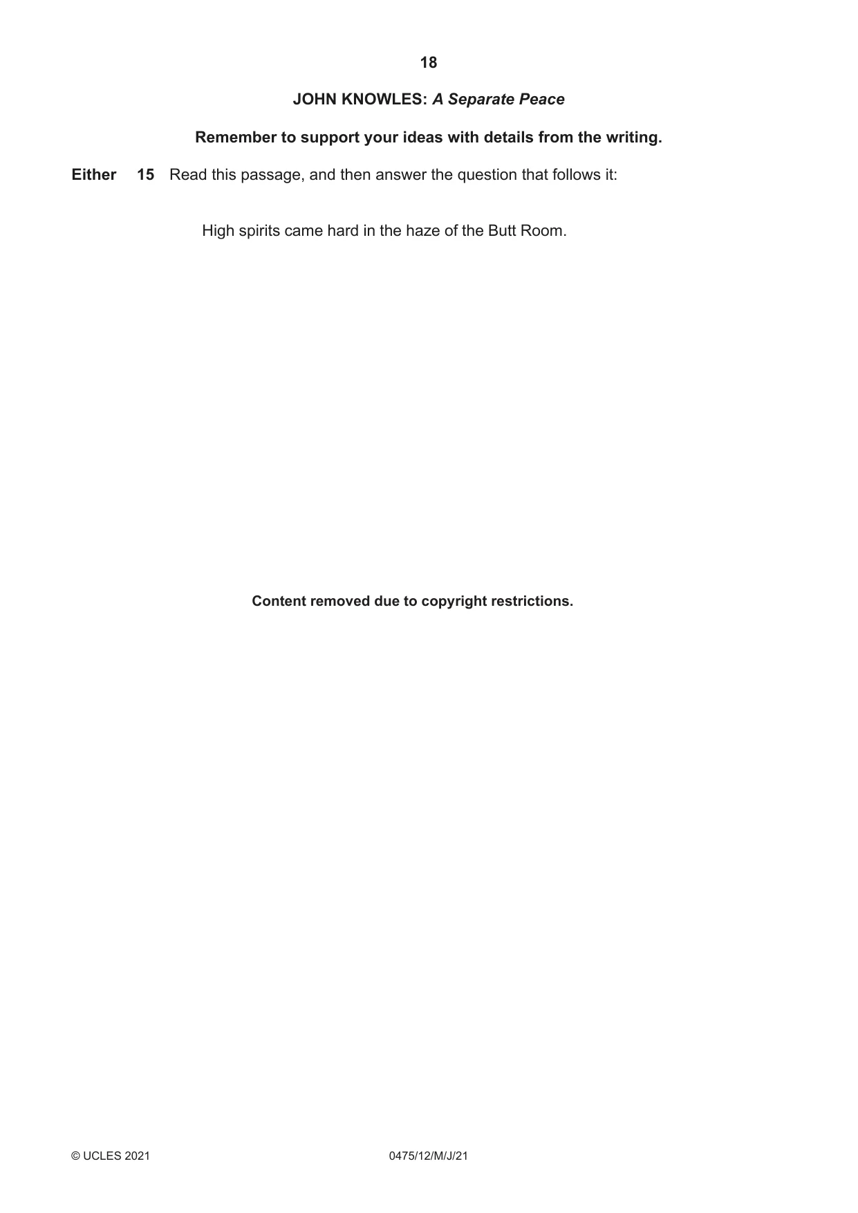 Cambridge IGCSE English - Literature in English 0475 2021 May/June Paper 1 · Variant 2 question paper, page 18 of 28