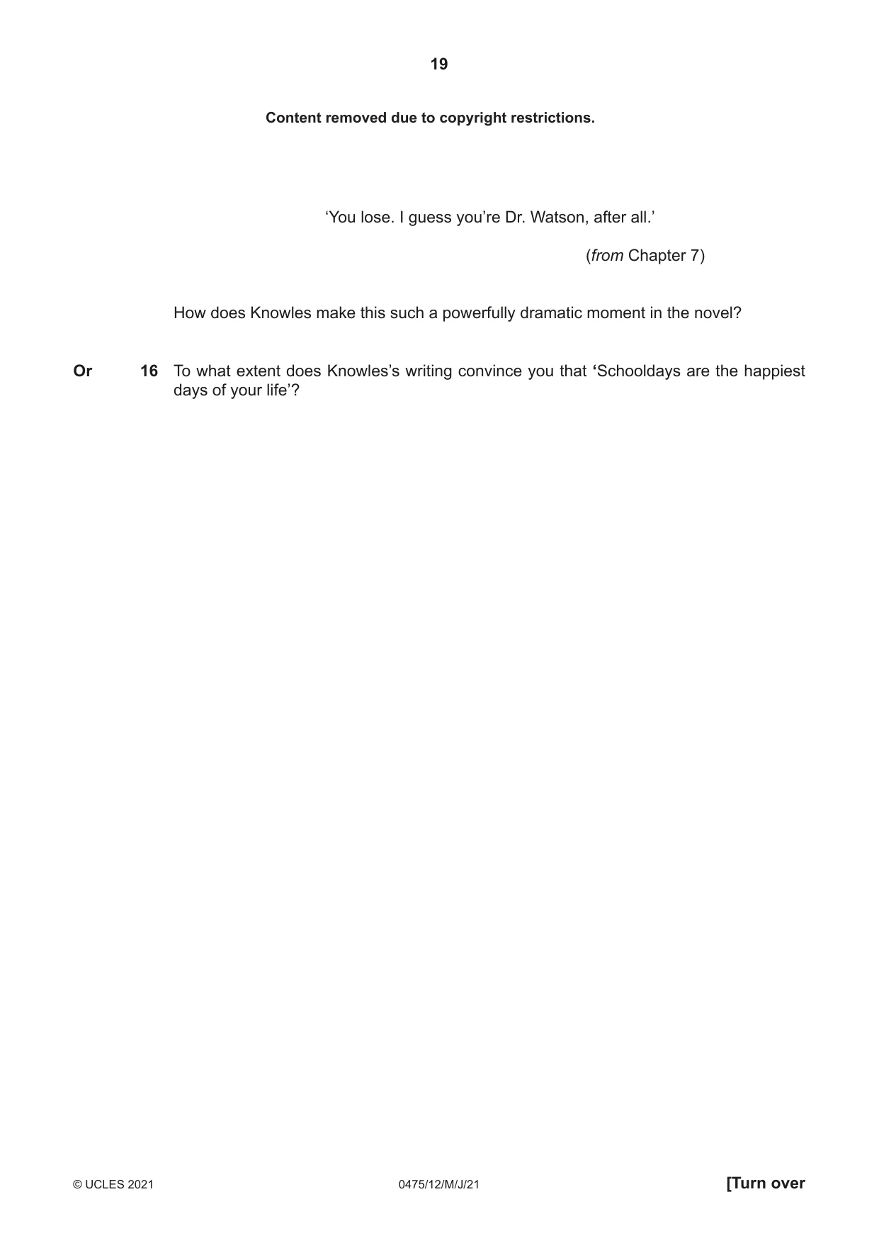 Cambridge IGCSE English - Literature in English 0475 2021 May/June Paper 1 · Variant 2 question paper, page 19 of 28