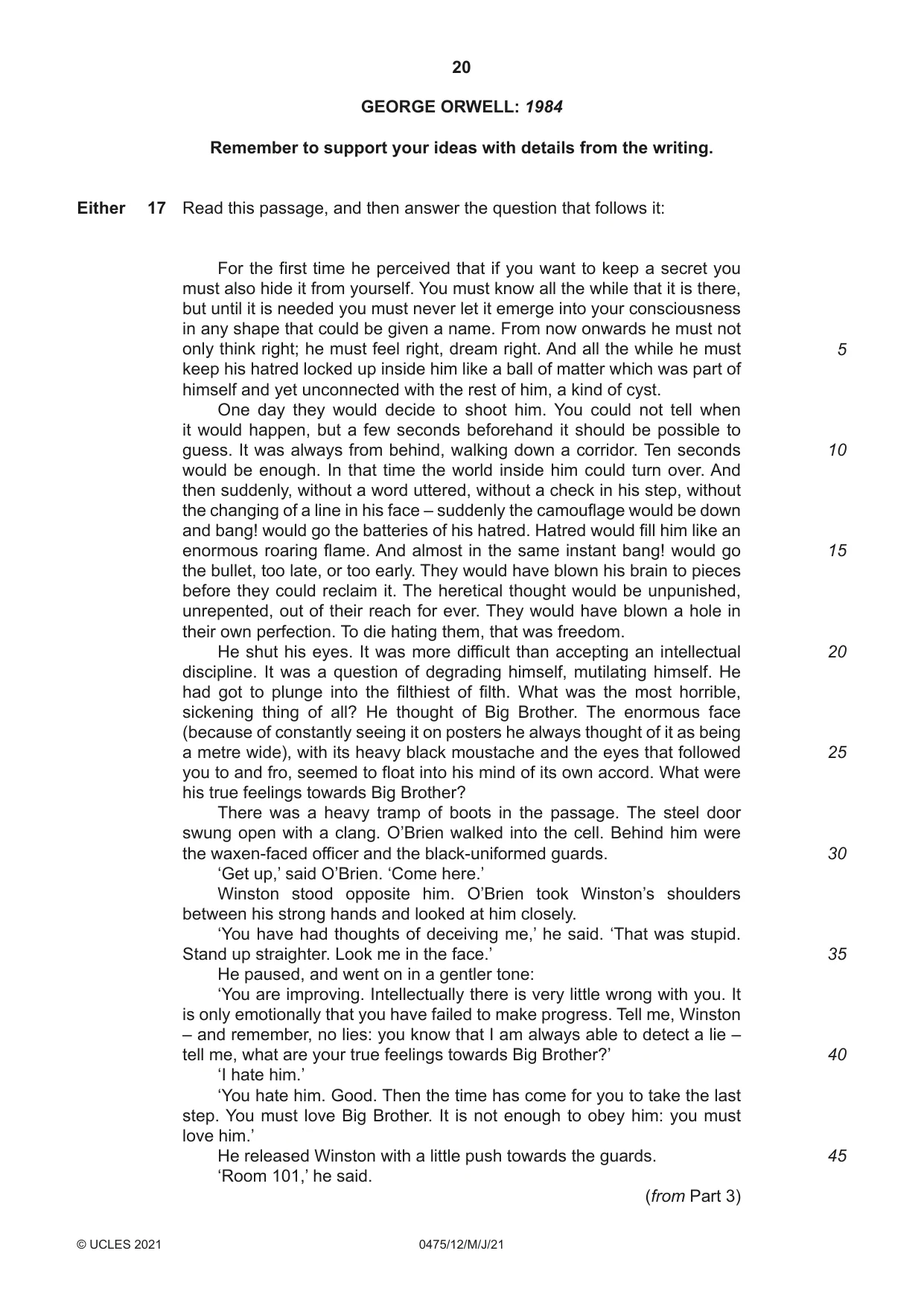 Cambridge IGCSE English - Literature in English 0475 2021 May/June Paper 1 · Variant 2 question paper, page 20 of 28