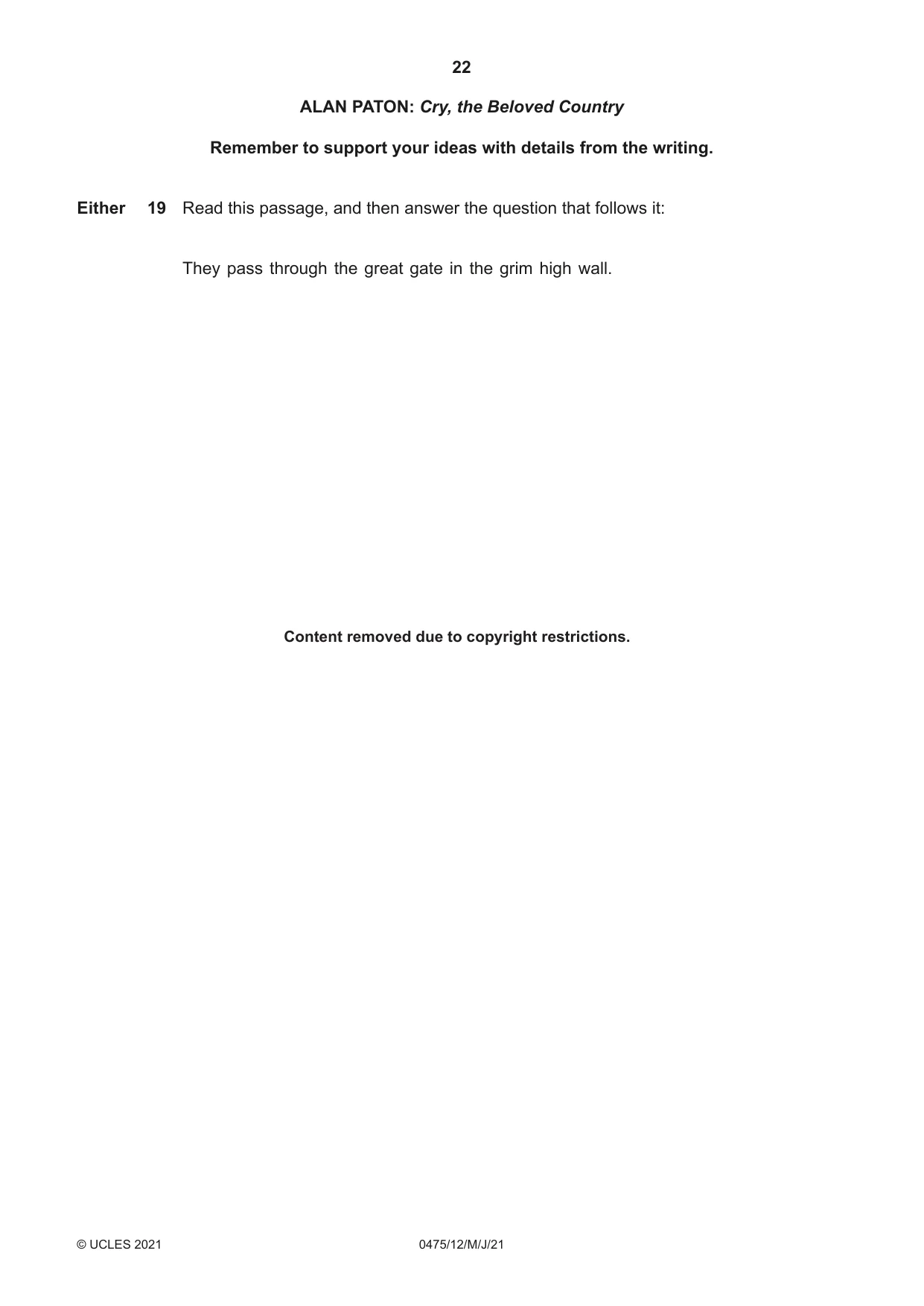 Cambridge IGCSE English - Literature in English 0475 2021 May/June Paper 1 · Variant 2 question paper, page 22 of 28