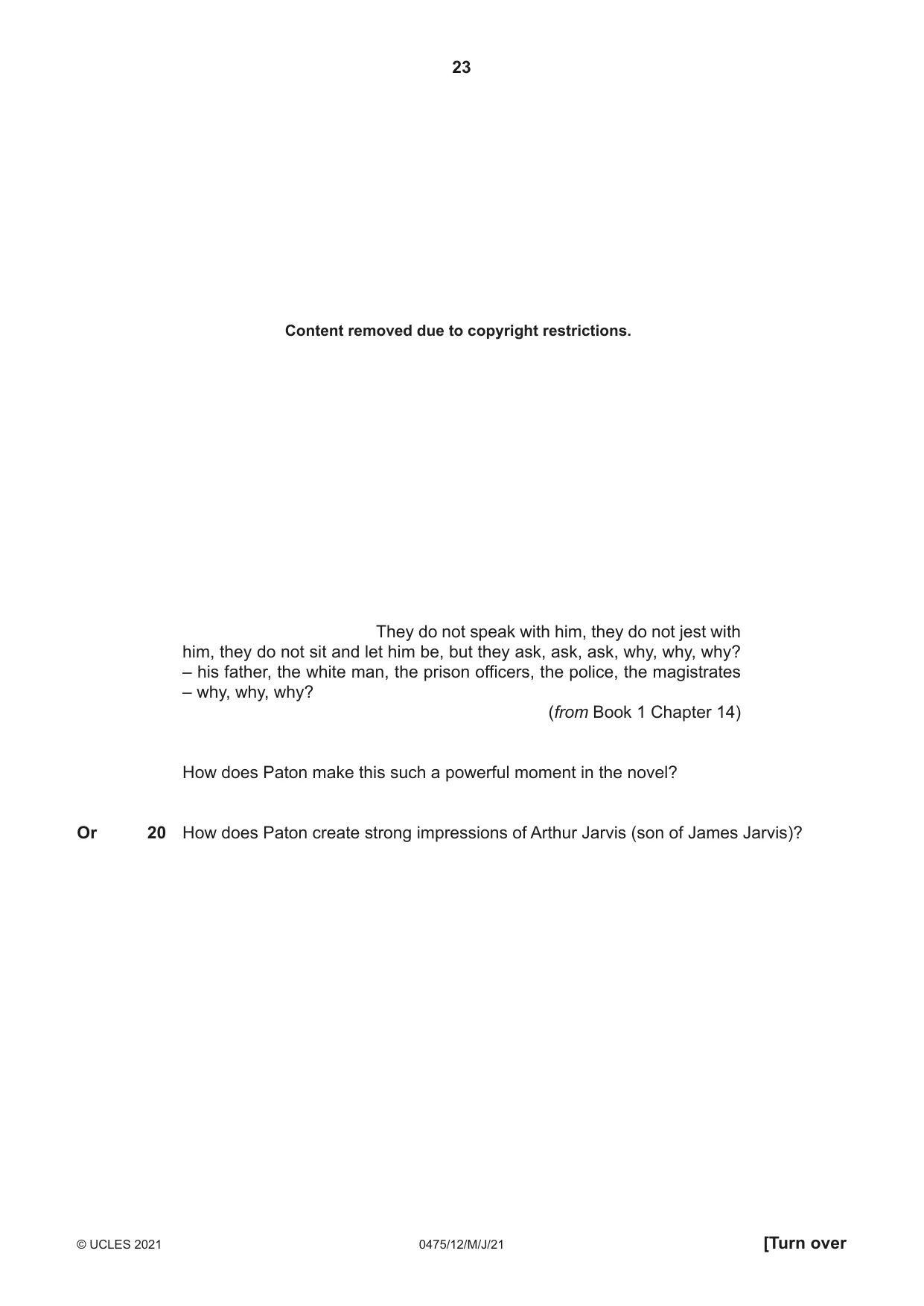 Cambridge IGCSE English - Literature in English 0475 2021 May/June Paper 1 · Variant 2 question paper, page 23 of 28