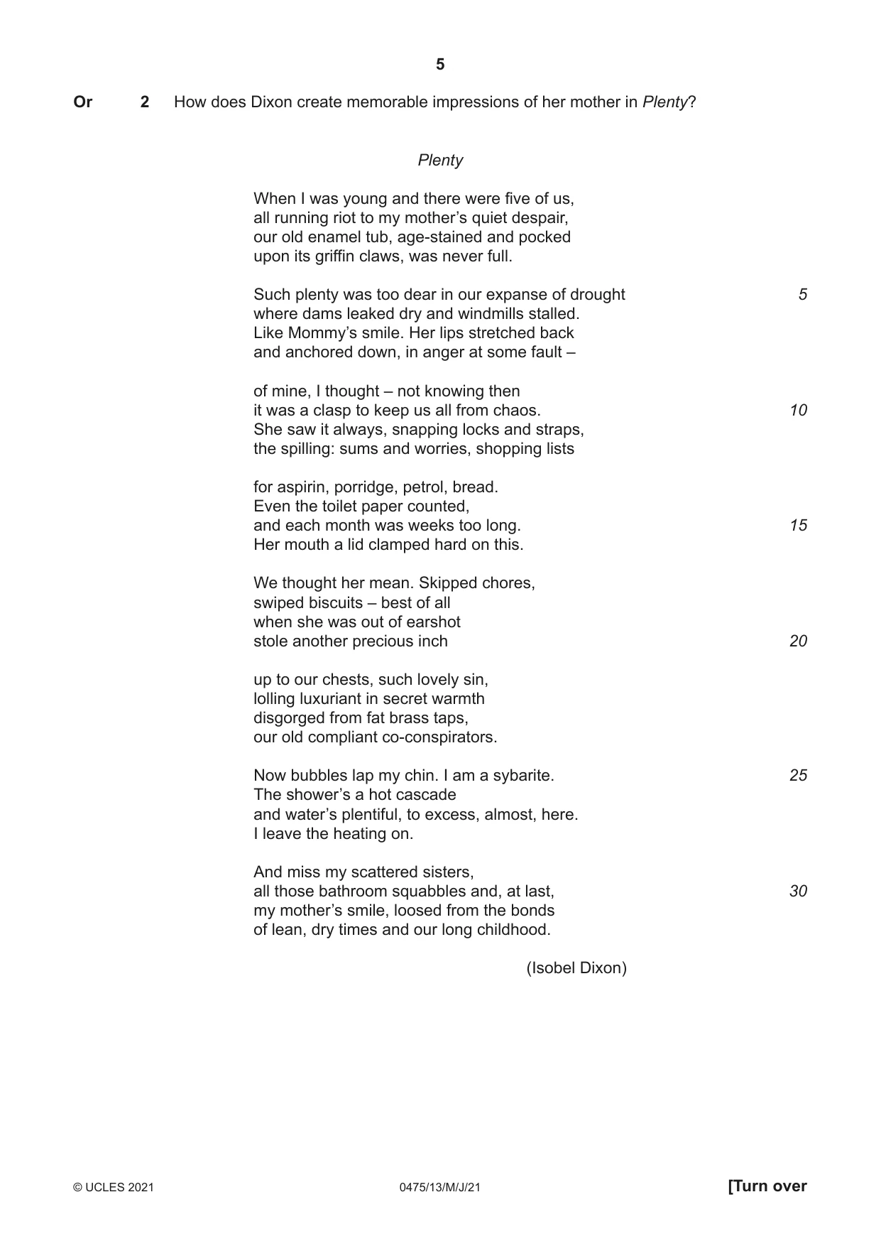 Cambridge IGCSE English - Literature in English 0475 2021 May/June Paper 1 · Variant 3 question paper, page 5 of 28