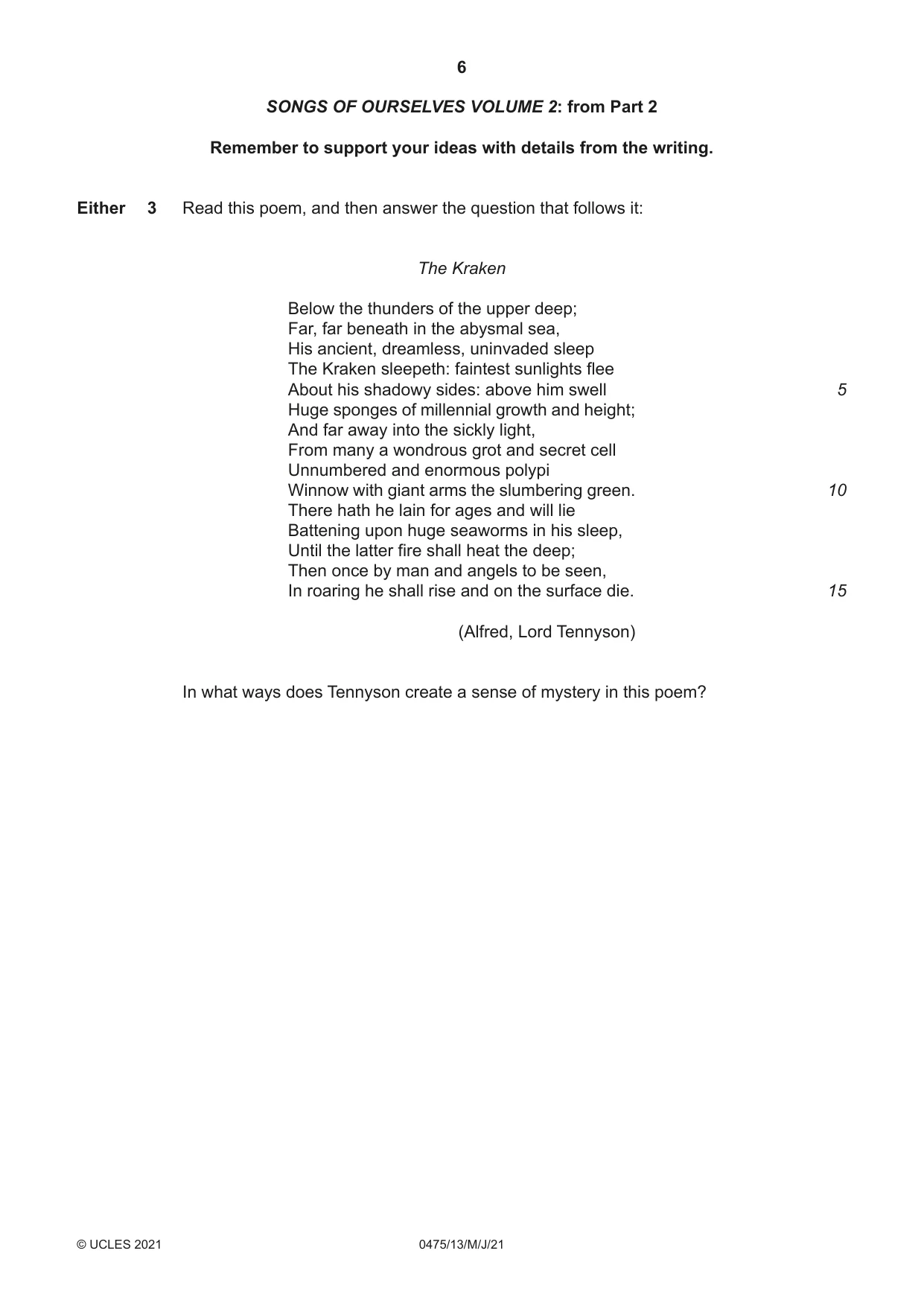 Cambridge IGCSE English - Literature in English 0475 2021 May/June Paper 1 · Variant 3 question paper, page 6 of 28