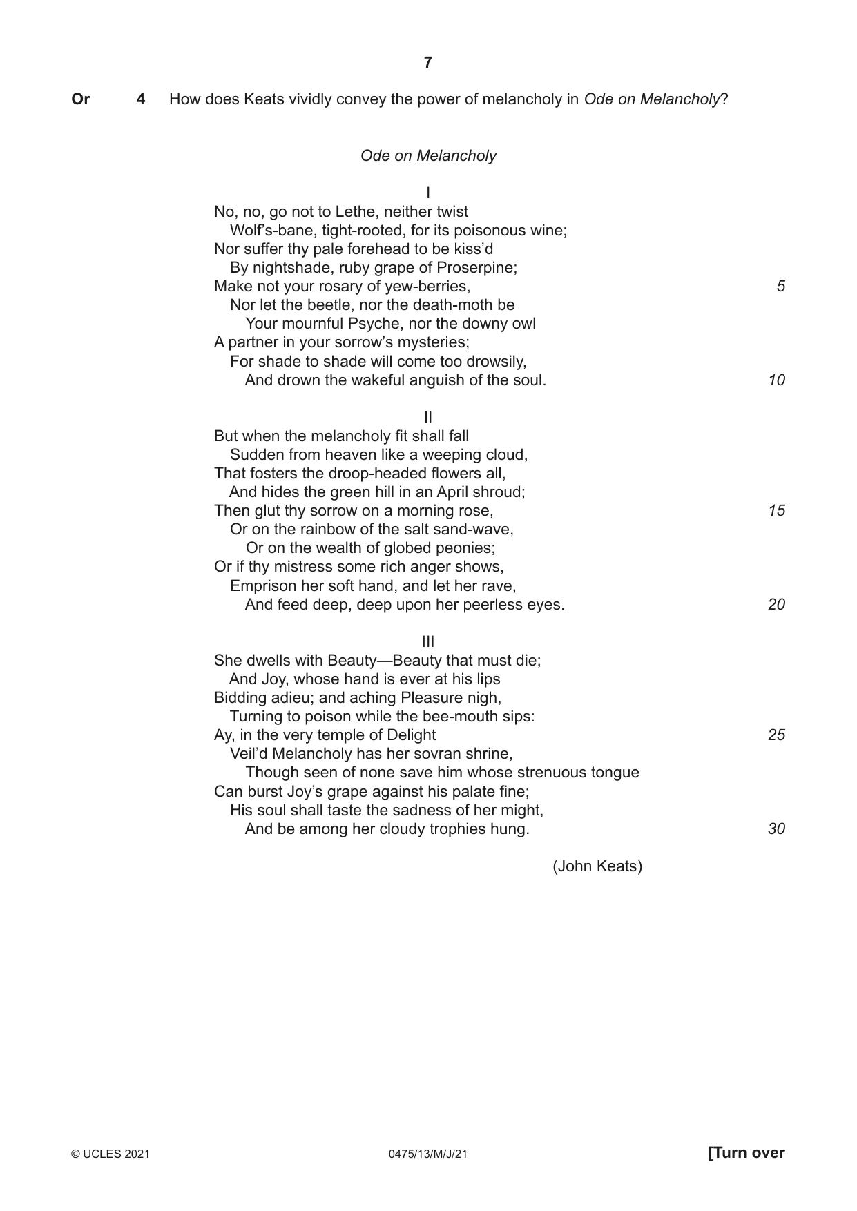 Cambridge IGCSE English - Literature in English 0475 2021 May/June Paper 1 · Variant 3 question paper, page 7 of 28