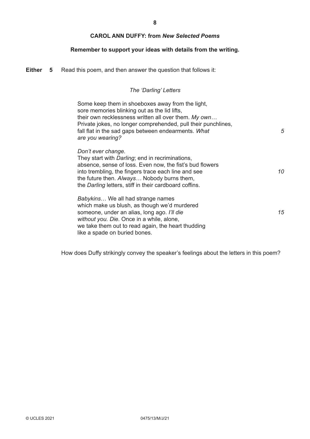 Cambridge IGCSE English - Literature in English 0475 2021 May/June Paper 1 · Variant 3 question paper, page 8 of 28