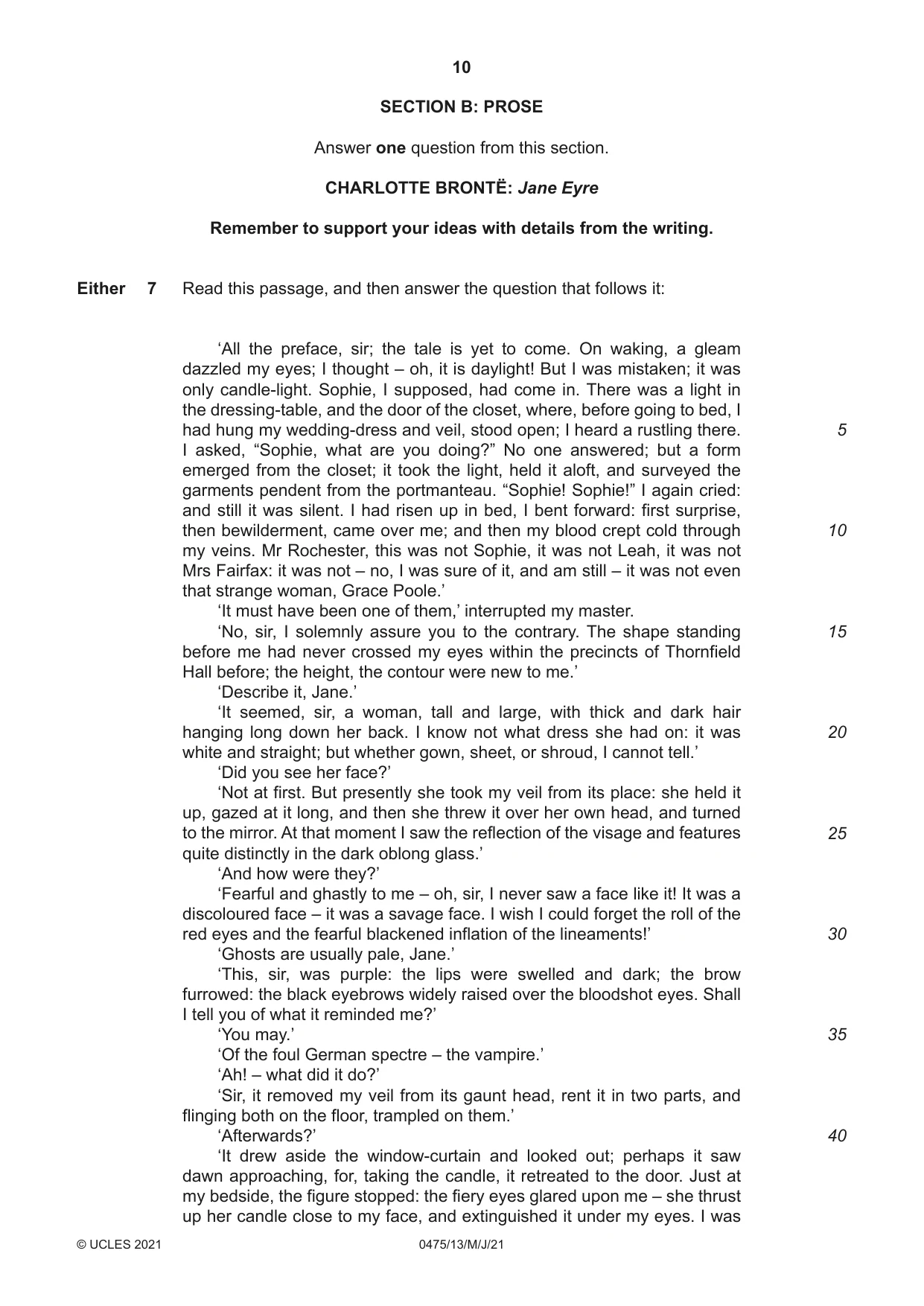 Cambridge IGCSE English - Literature in English 0475 2021 May/June Paper 1 · Variant 3 question paper, page 10 of 28