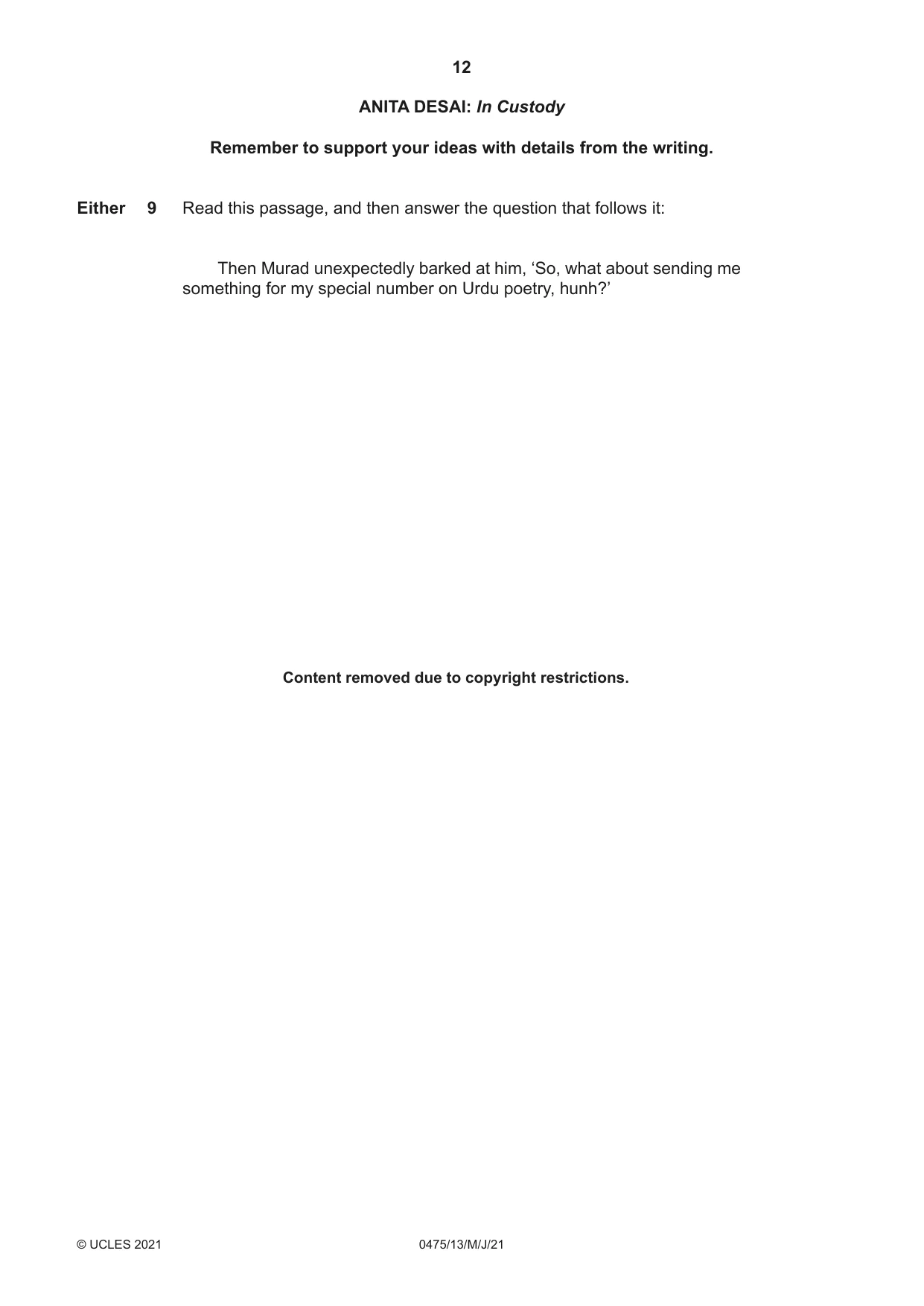 Cambridge IGCSE English - Literature in English 0475 2021 May/June Paper 1 · Variant 3 question paper, page 12 of 28