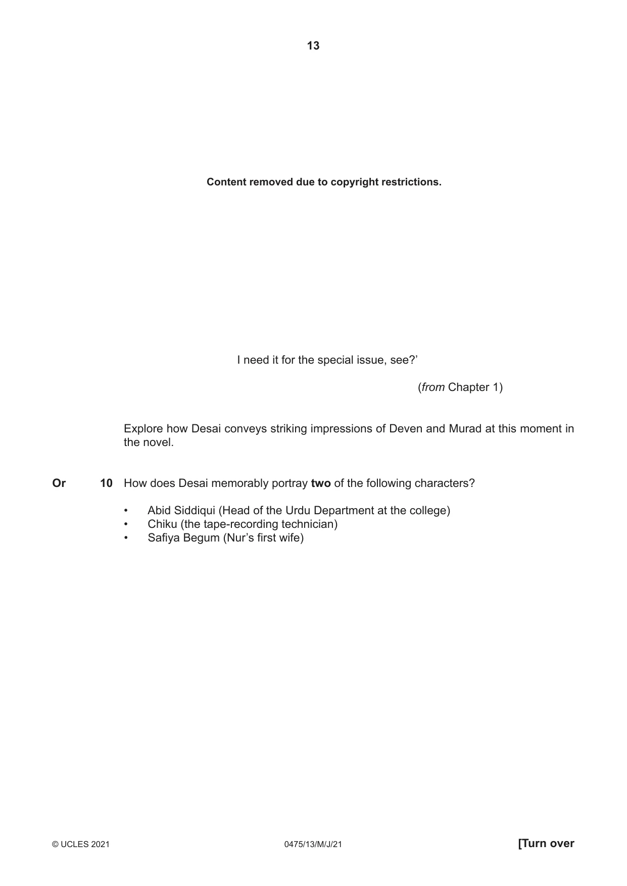 Cambridge IGCSE English - Literature in English 0475 2021 May/June Paper 1 · Variant 3 question paper, page 13 of 28