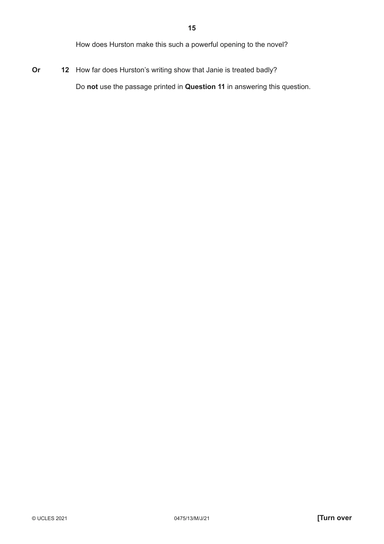 Cambridge IGCSE English - Literature in English 0475 2021 May/June Paper 1 · Variant 3 question paper, page 15 of 28