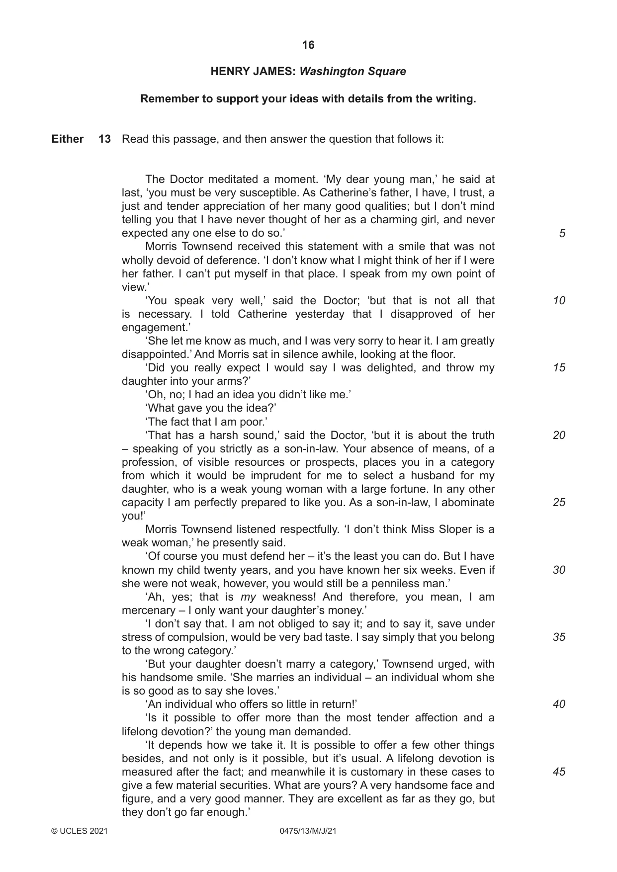 Cambridge IGCSE English - Literature in English 0475 2021 May/June Paper 1 · Variant 3 question paper, page 16 of 28