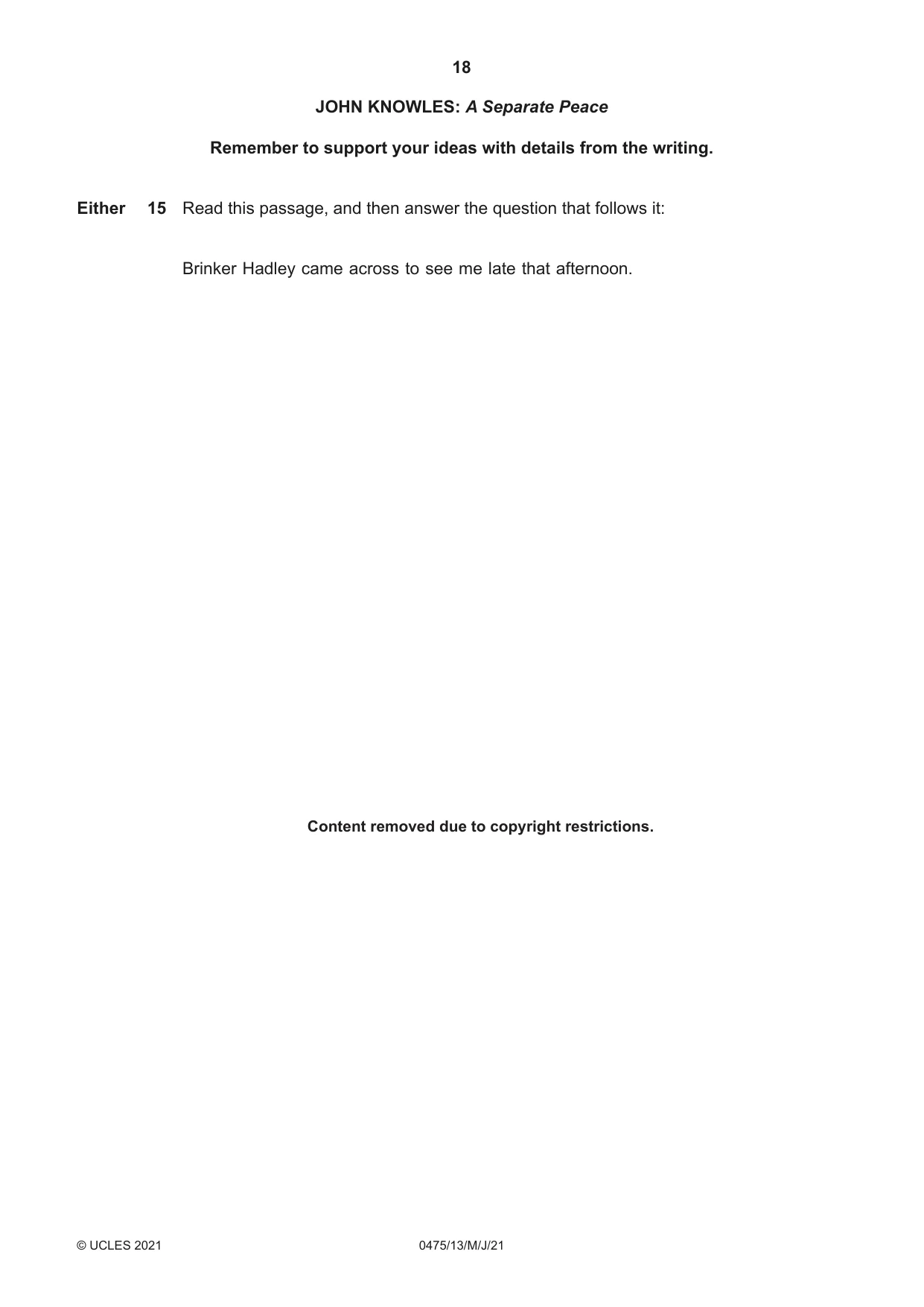 Cambridge IGCSE English - Literature in English 0475 2021 May/June Paper 1 · Variant 3 question paper, page 18 of 28