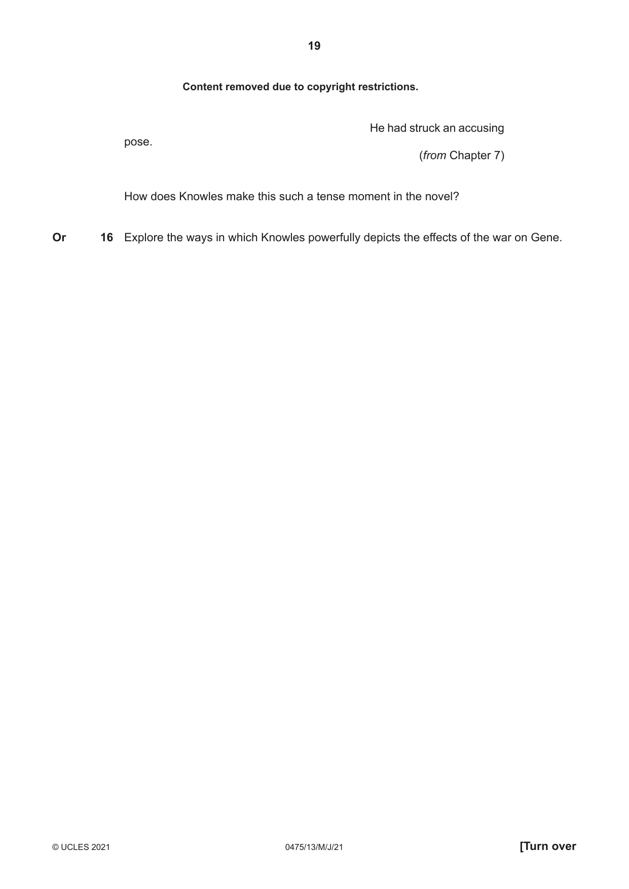 Cambridge IGCSE English - Literature in English 0475 2021 May/June Paper 1 · Variant 3 question paper, page 19 of 28