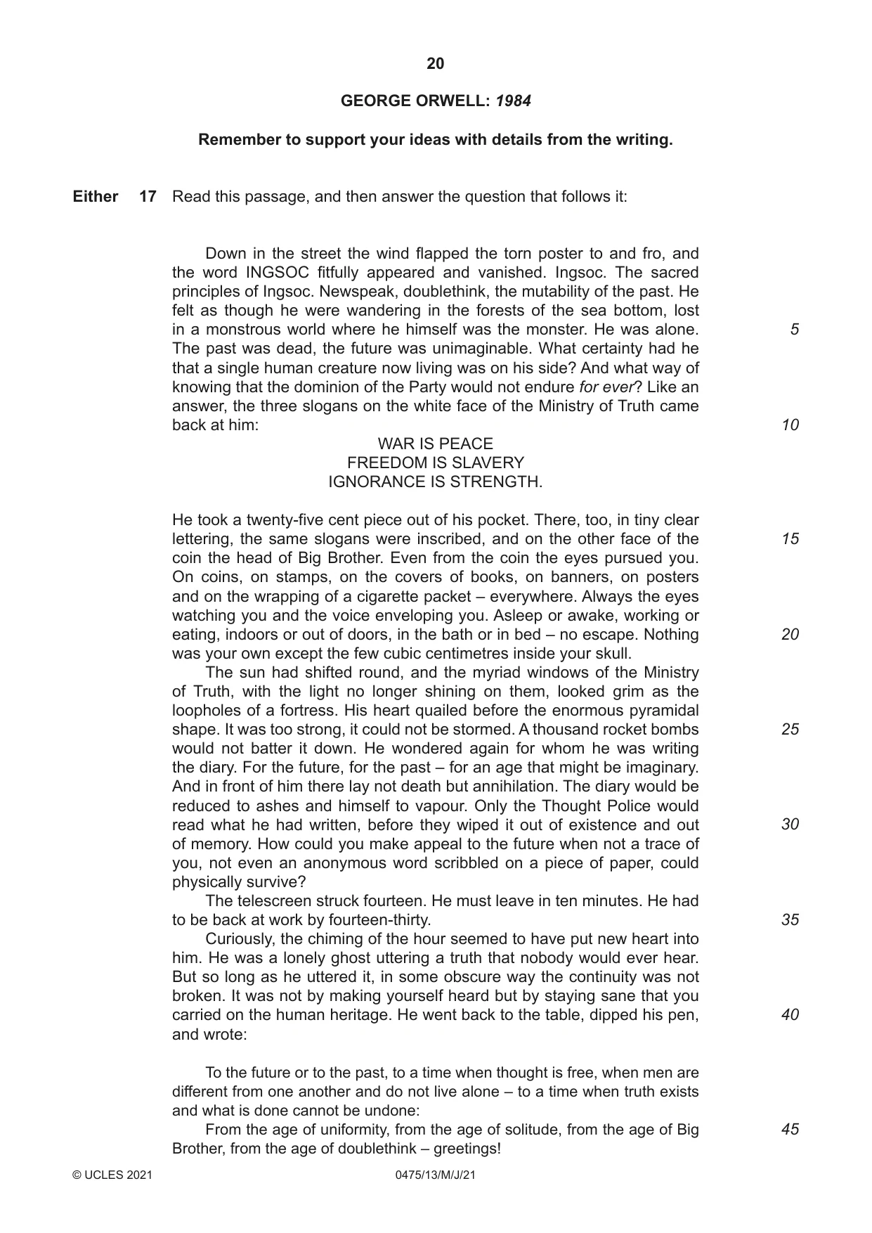 Cambridge IGCSE English - Literature in English 0475 2021 May/June Paper 1 · Variant 3 question paper, page 20 of 28