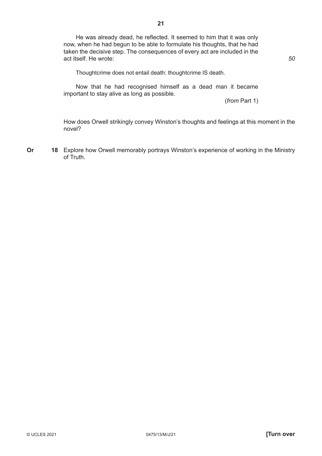 Cambridge IGCSE English - Literature in English 0475 2021 May/June Paper 1 · Variant 3 question paper, page 21 of 28