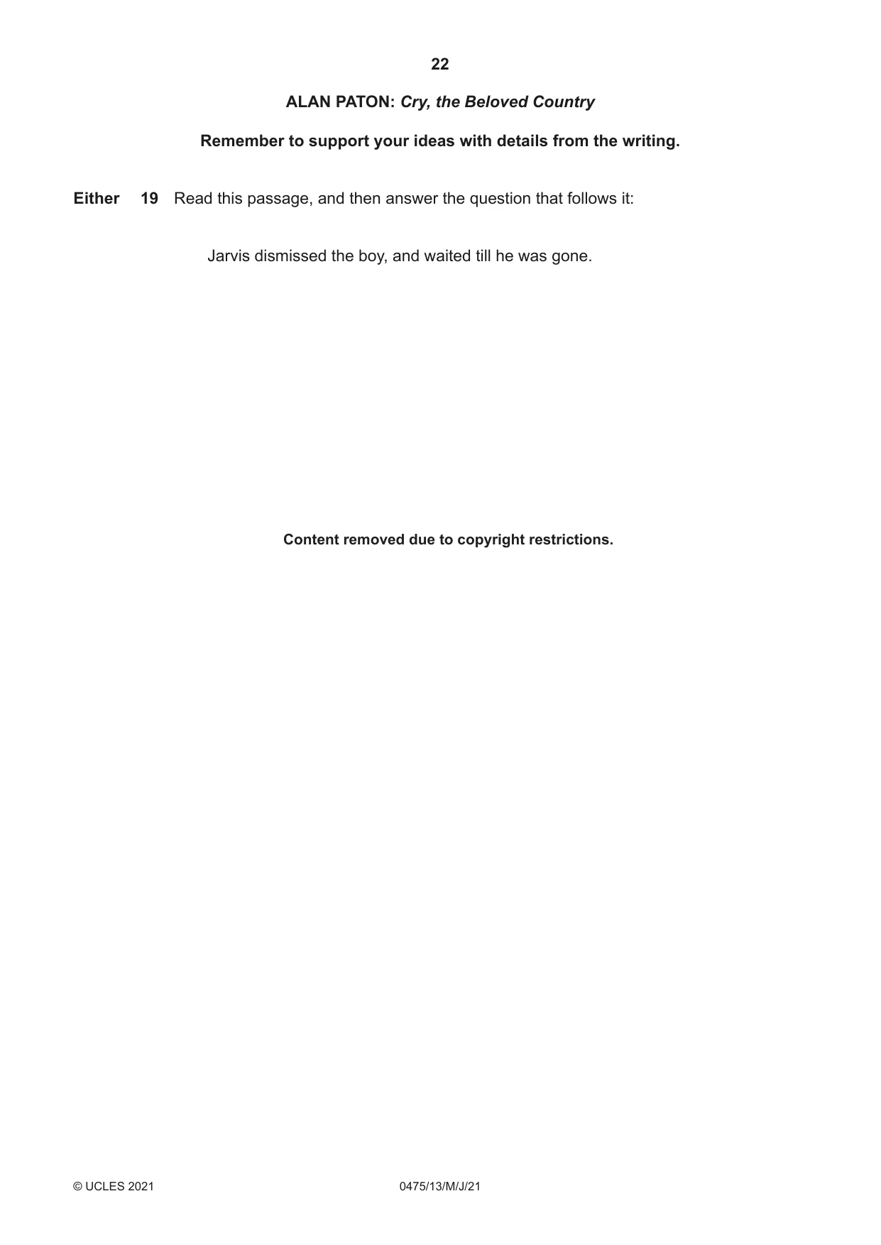 Cambridge IGCSE English - Literature in English 0475 2021 May/June Paper 1 · Variant 3 question paper, page 22 of 28