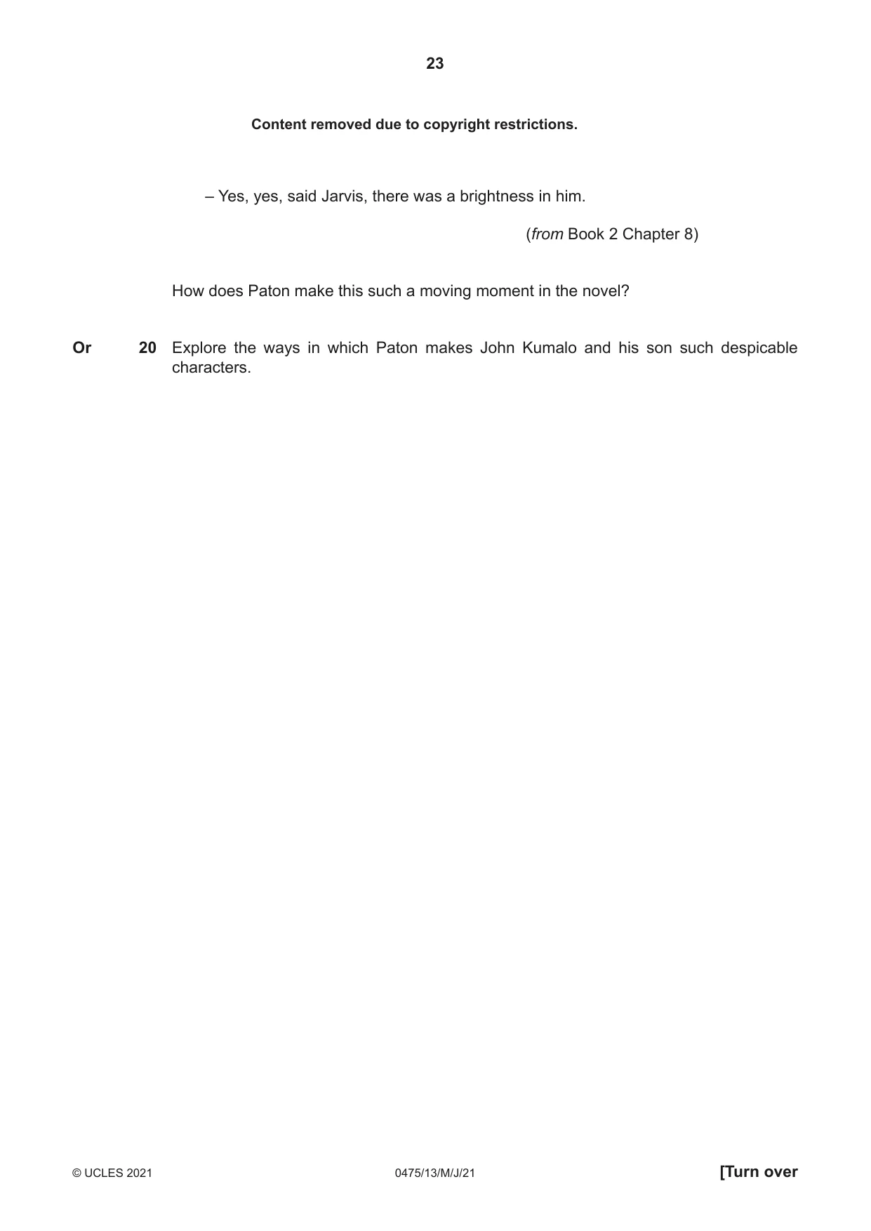 Cambridge IGCSE English - Literature in English 0475 2021 May/June Paper 1 · Variant 3 question paper, page 23 of 28