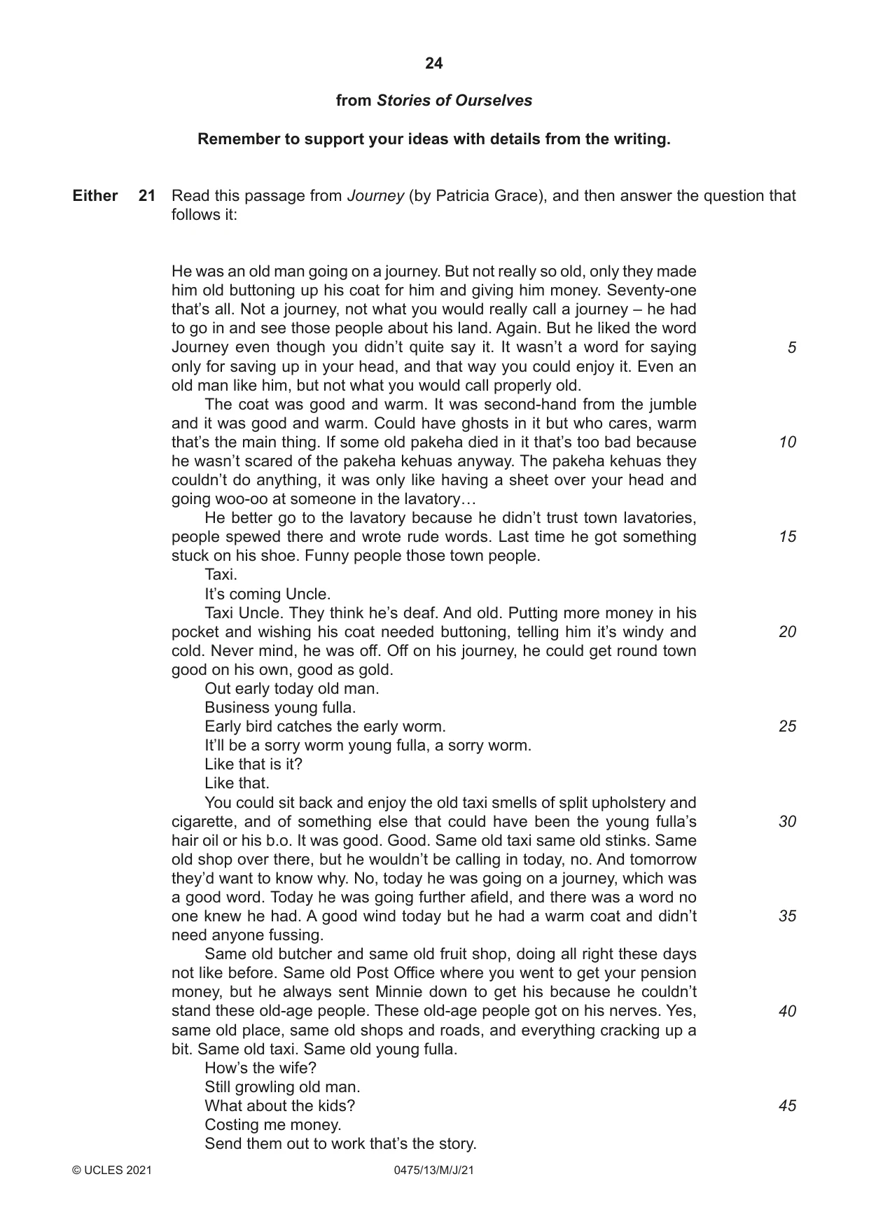 Cambridge IGCSE English - Literature in English 0475 2021 May/June Paper 1 · Variant 3 question paper, page 24 of 28
