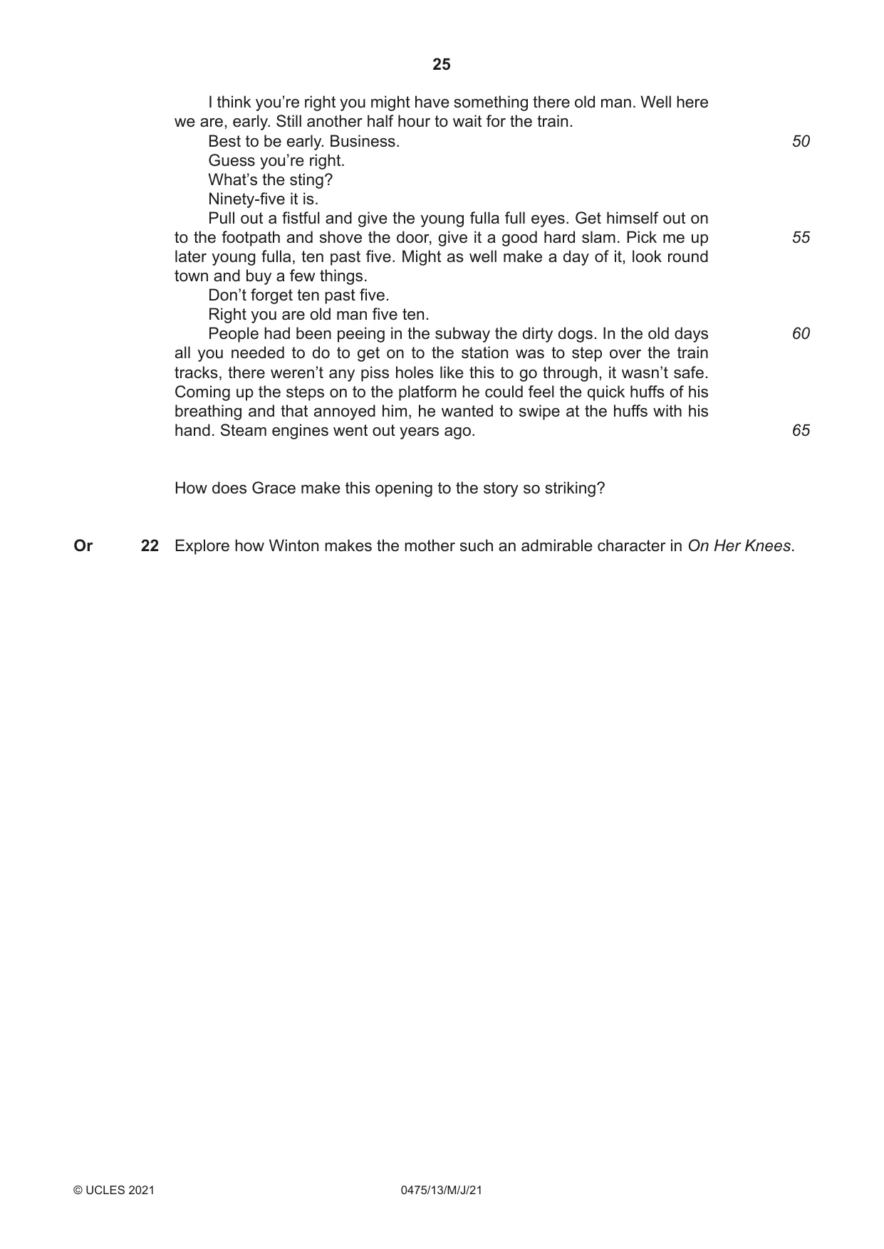 Cambridge IGCSE English - Literature in English 0475 2021 May/June Paper 1 · Variant 3 question paper, page 25 of 28