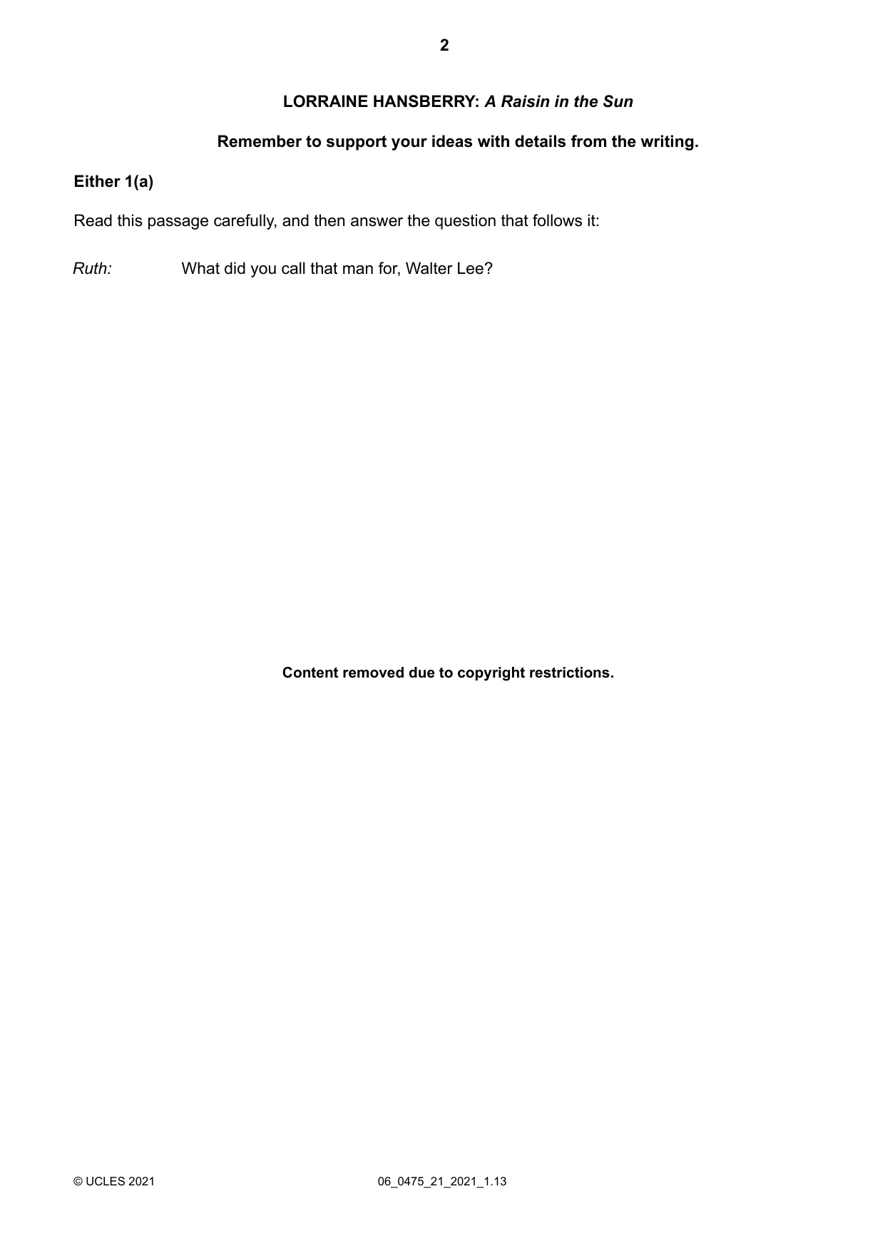 Cambridge IGCSE English - Literature in English 0475 2021 May/June Paper 2 · Variant 1 question paper, page 2 of 12