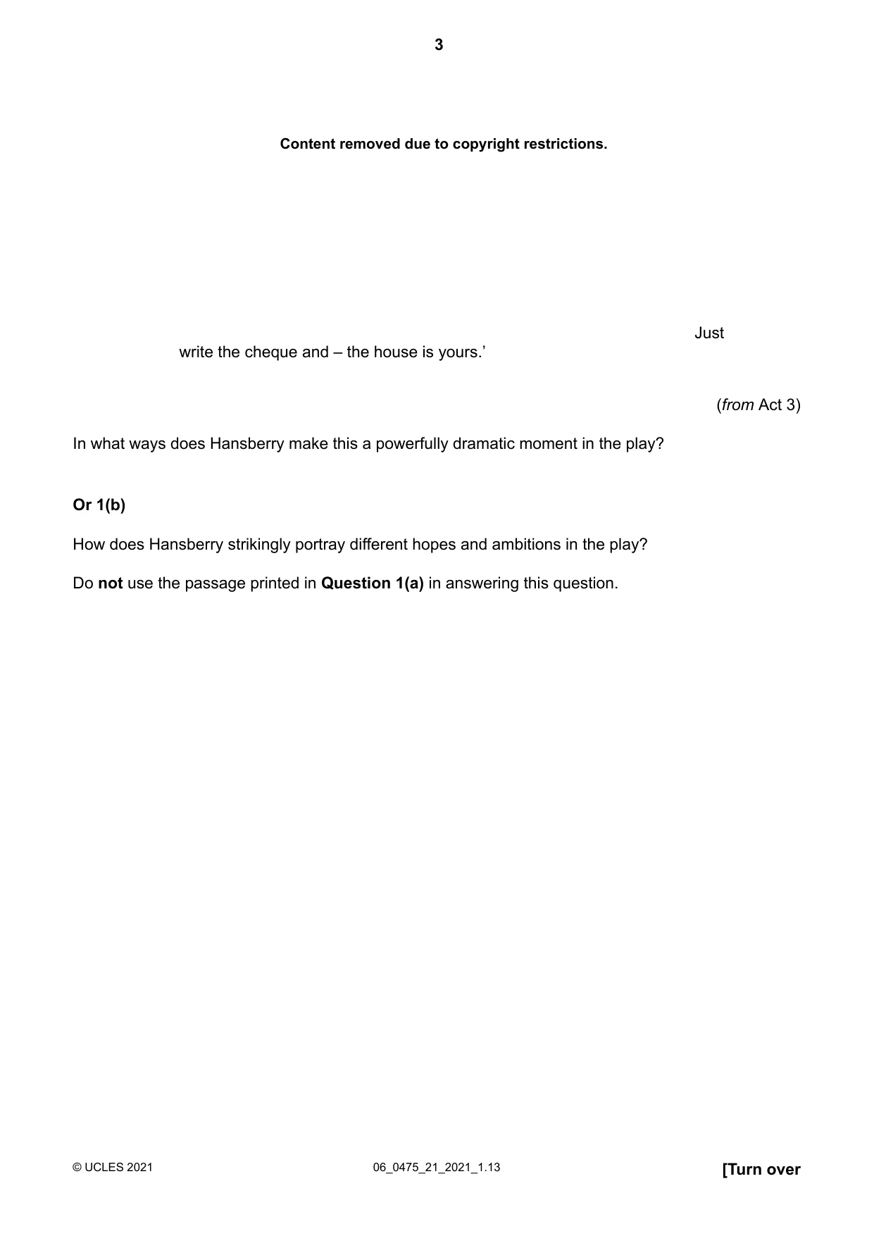 Cambridge IGCSE English - Literature in English 0475 2021 May/June Paper 2 · Variant 1 question paper, page 3 of 12