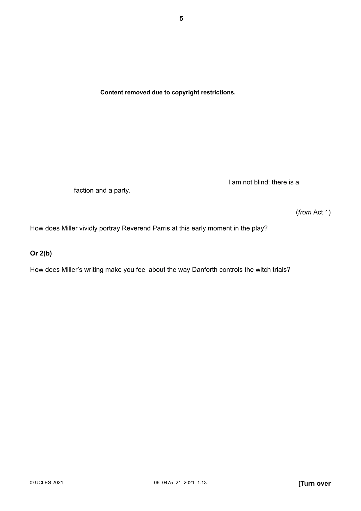 Cambridge IGCSE English - Literature in English 0475 2021 May/June Paper 2 · Variant 1 question paper, page 5 of 12