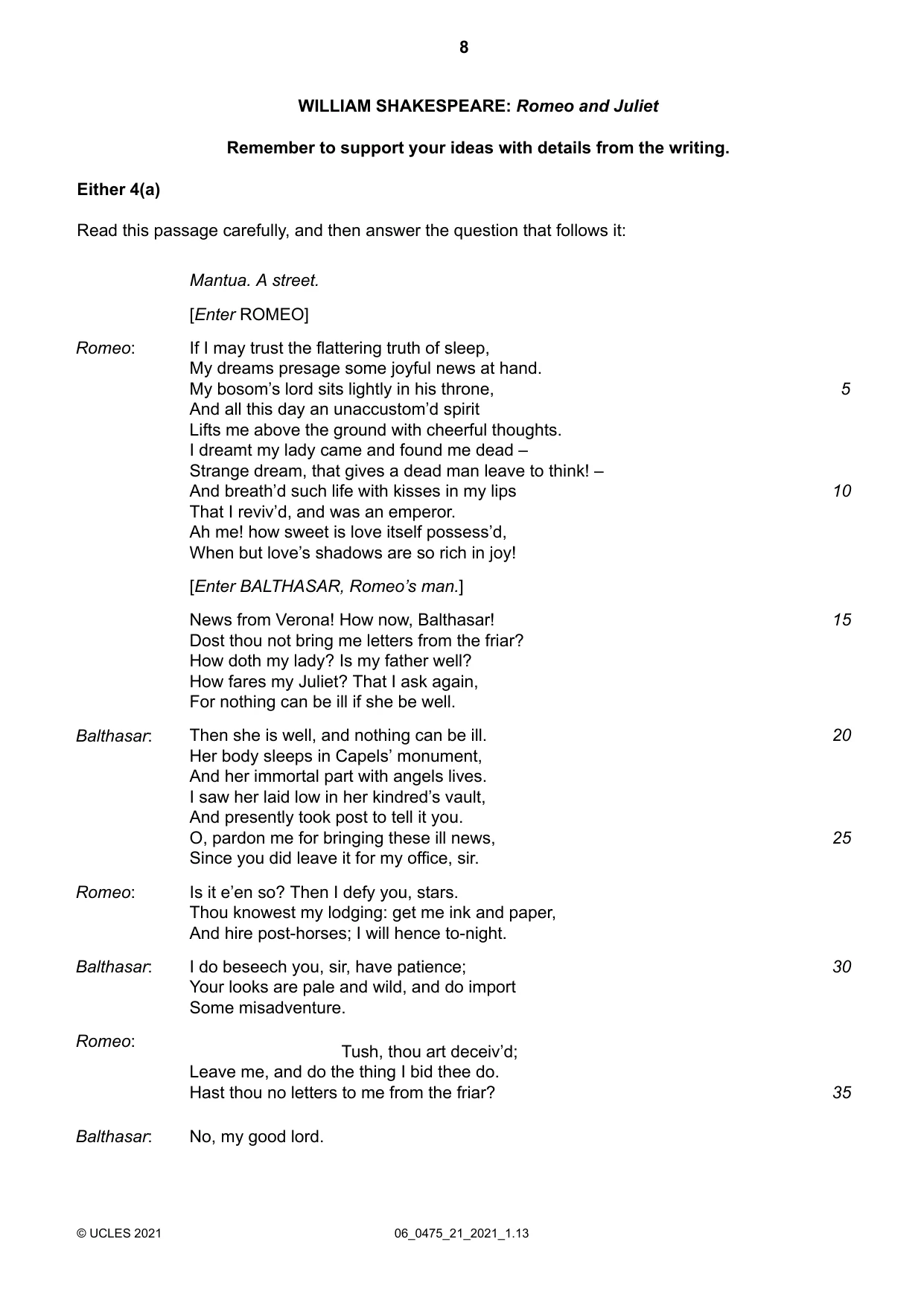 Cambridge IGCSE English - Literature in English 0475 2021 May/June Paper 2 · Variant 1 question paper, page 8 of 12