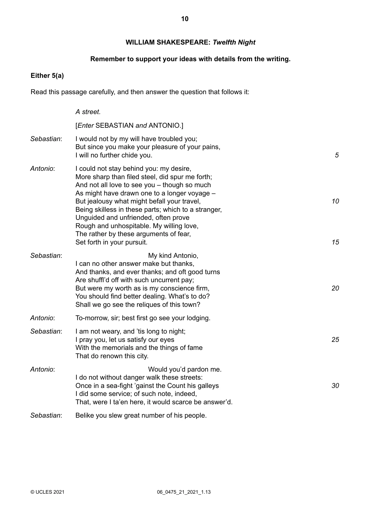 Cambridge IGCSE English - Literature in English 0475 2021 May/June Paper 2 · Variant 1 question paper, page 10 of 12