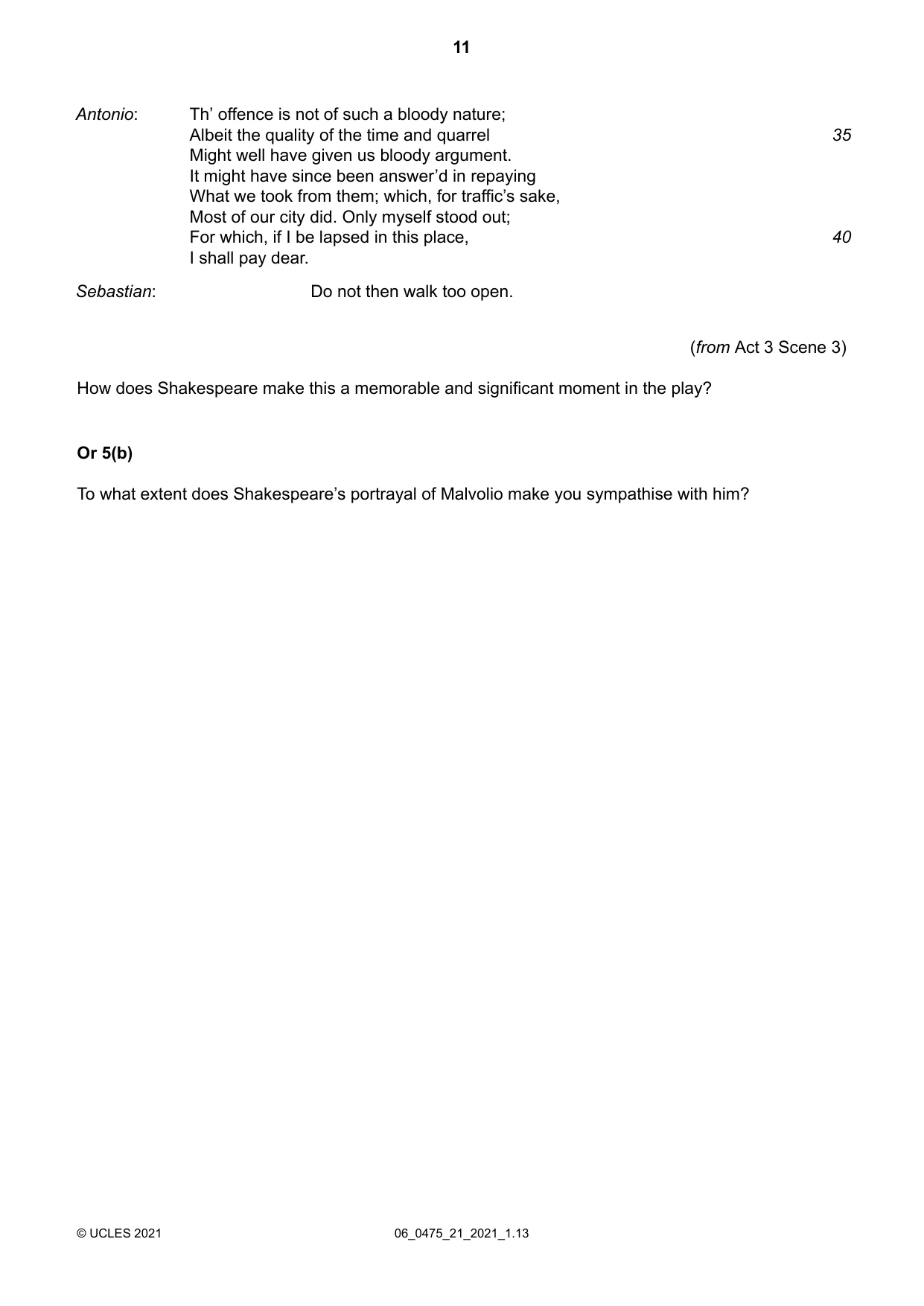 Cambridge IGCSE English - Literature in English 0475 2021 May/June Paper 2 · Variant 1 question paper, page 11 of 12
