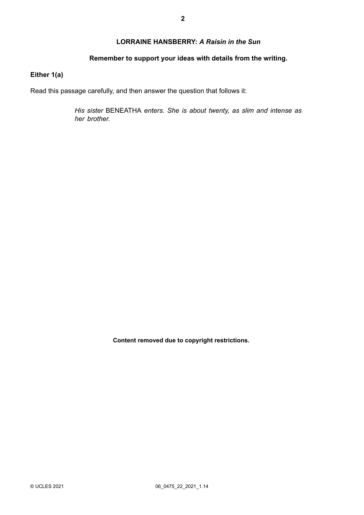 Cambridge IGCSE English - Literature in English 0475 2021 May/June Paper 2 · Variant 2 question paper, page 2 of 12