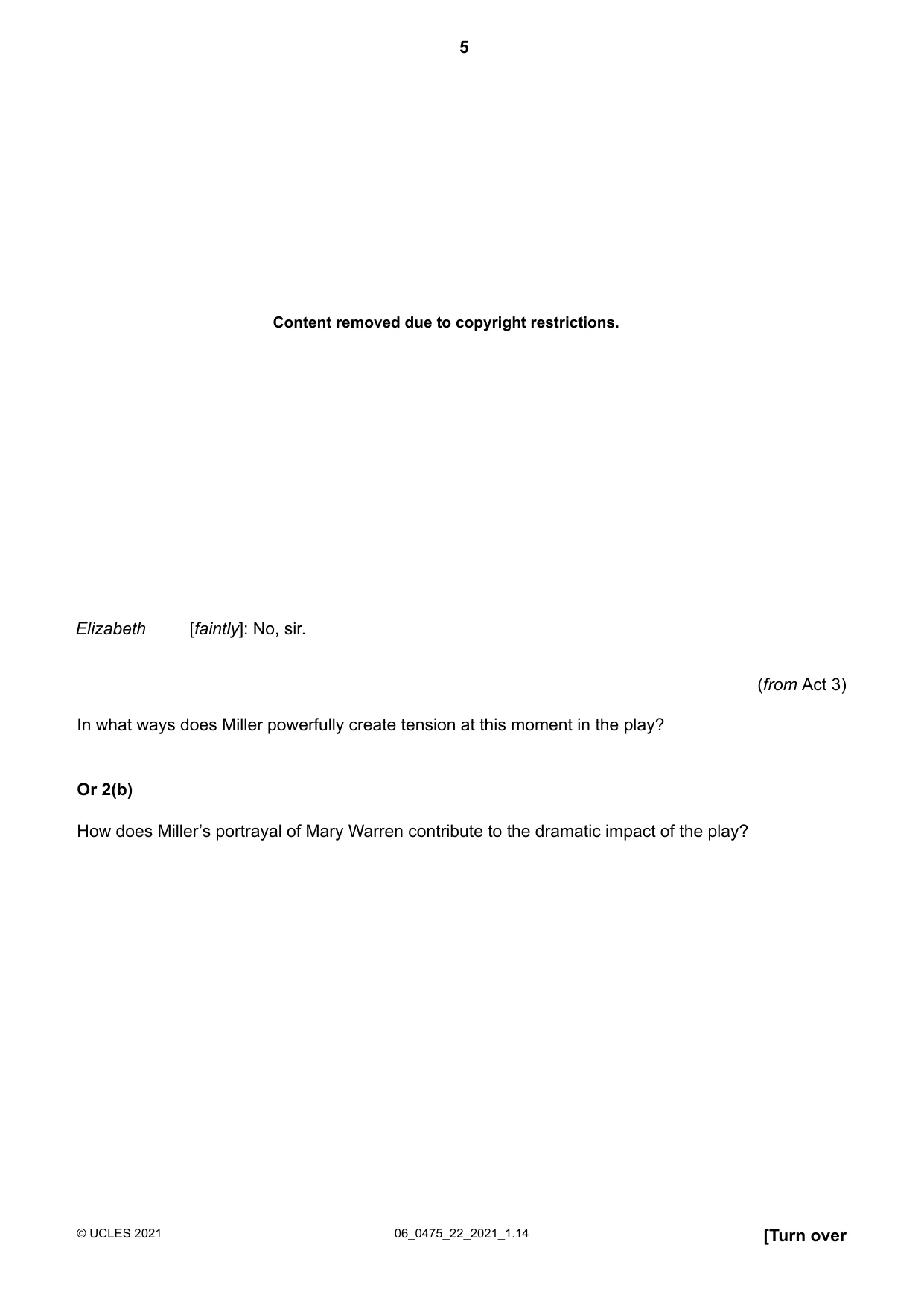 Cambridge IGCSE English - Literature in English 0475 2021 May/June Paper 2 · Variant 2 question paper, page 5 of 12