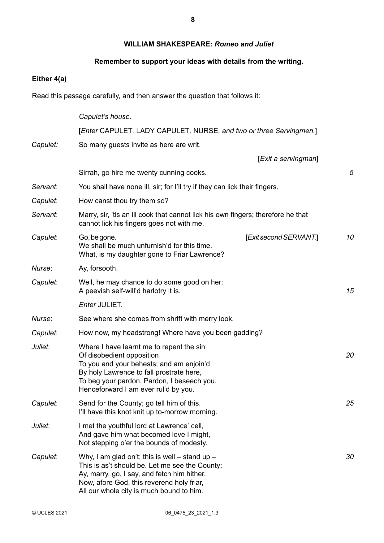 Cambridge IGCSE English - Literature in English 0475 2021 May/June Paper 2 · Variant 3 question paper, page 8 of 12
