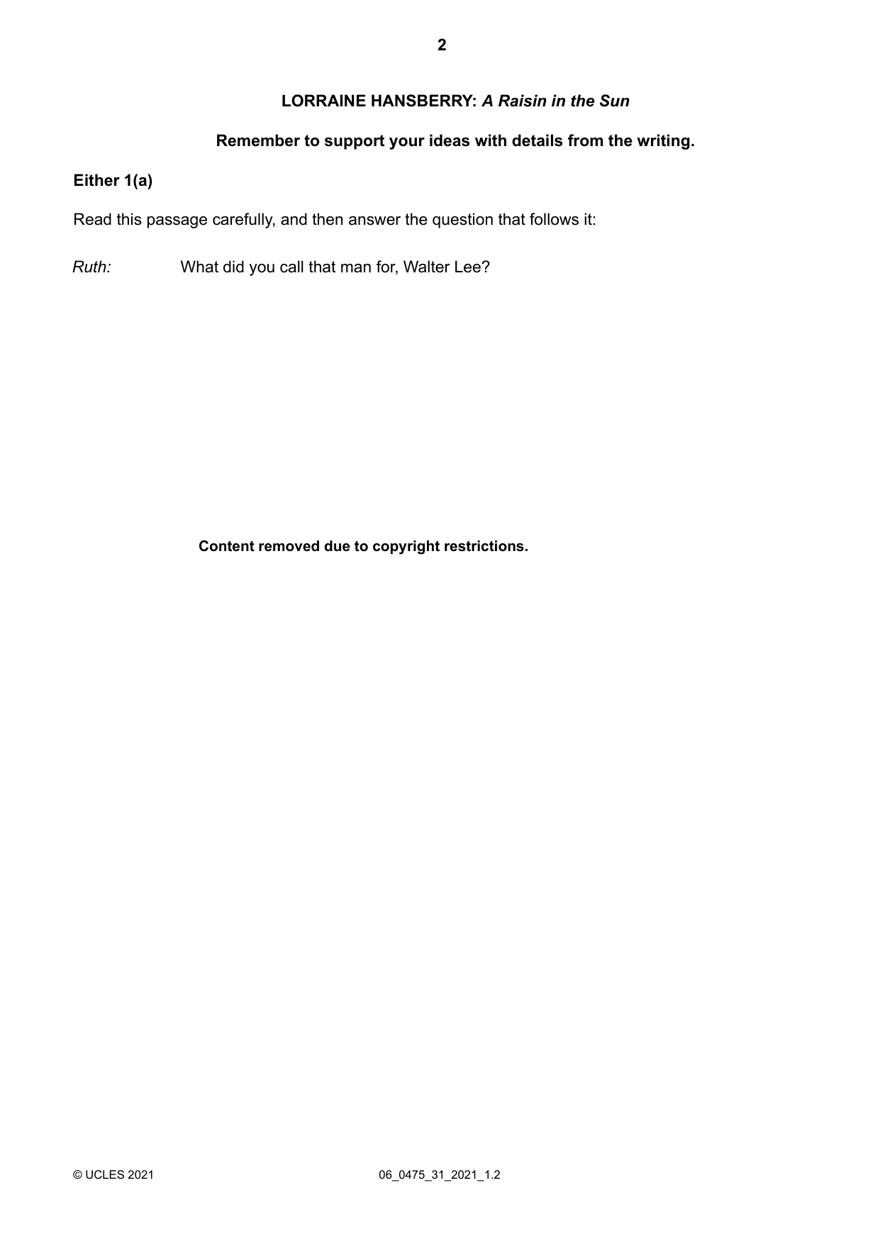Cambridge IGCSE English - Literature in English 0475 2021 May/June Paper 3 · Variant 1 question paper, page 2 of 12