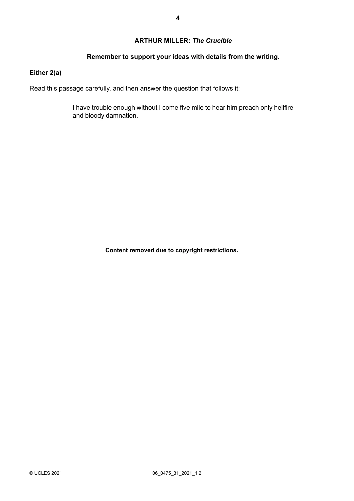 Cambridge IGCSE English - Literature in English 0475 2021 May/June Paper 3 · Variant 1 question paper, page 4 of 12