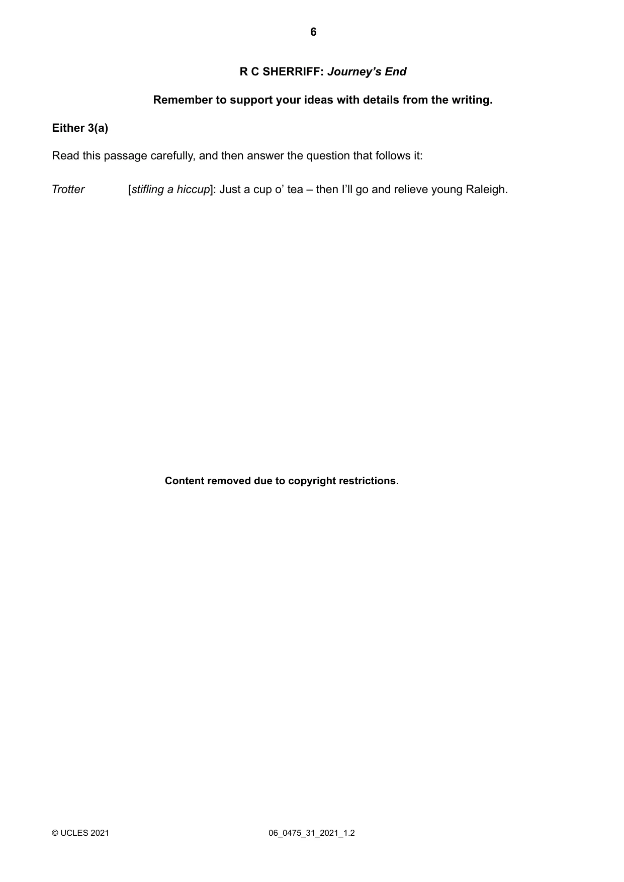 Cambridge IGCSE English - Literature in English 0475 2021 May/June Paper 3 · Variant 1 question paper, page 6 of 12