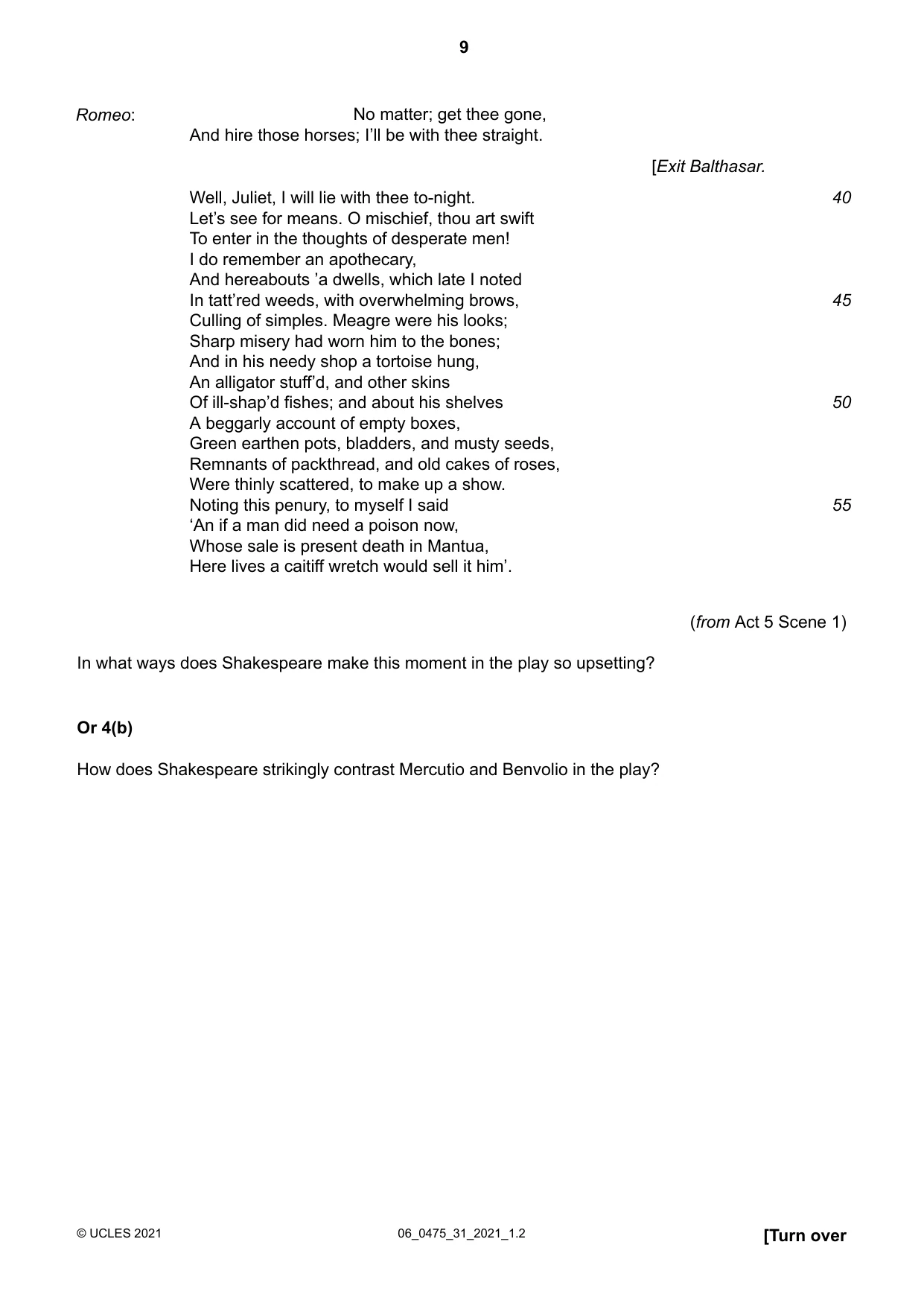 Cambridge IGCSE English - Literature in English 0475 2021 May/June Paper 3 · Variant 1 question paper, page 9 of 12